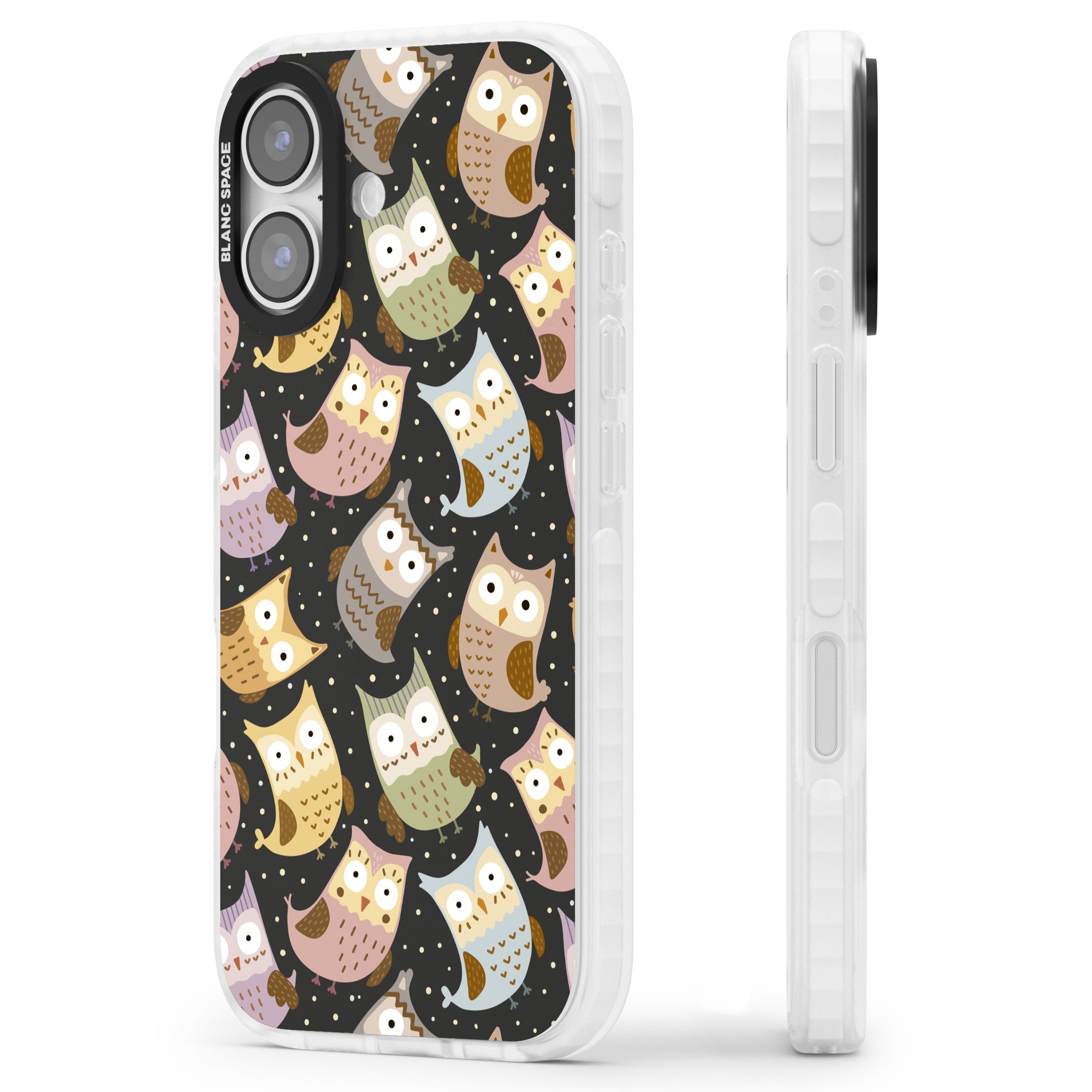 Cute Owl Pattern iPhone 17 Impact Clear Phone Case Side Profile