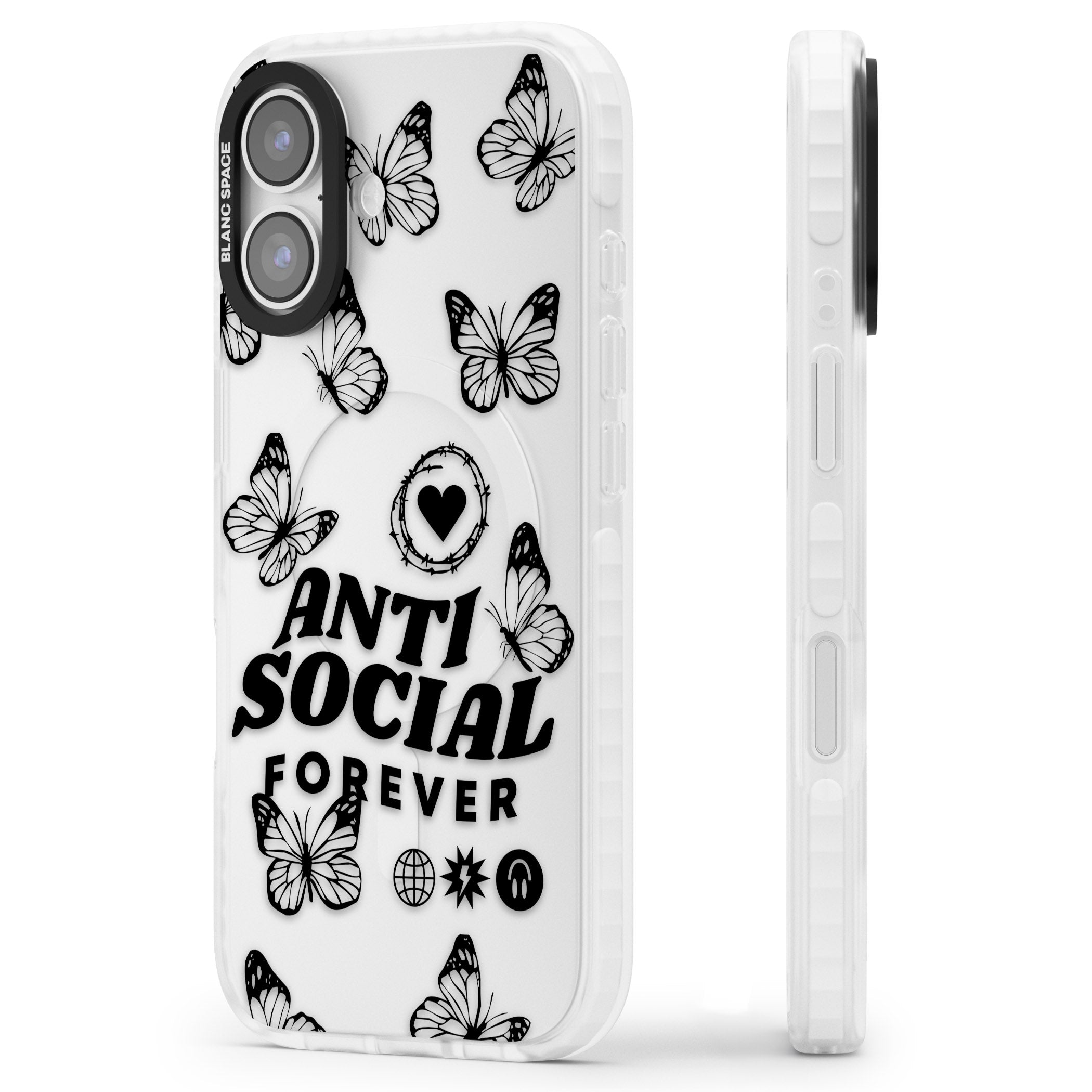 Anti Social Forever iPhone 17 Impact Clear Phone Case Side Profile