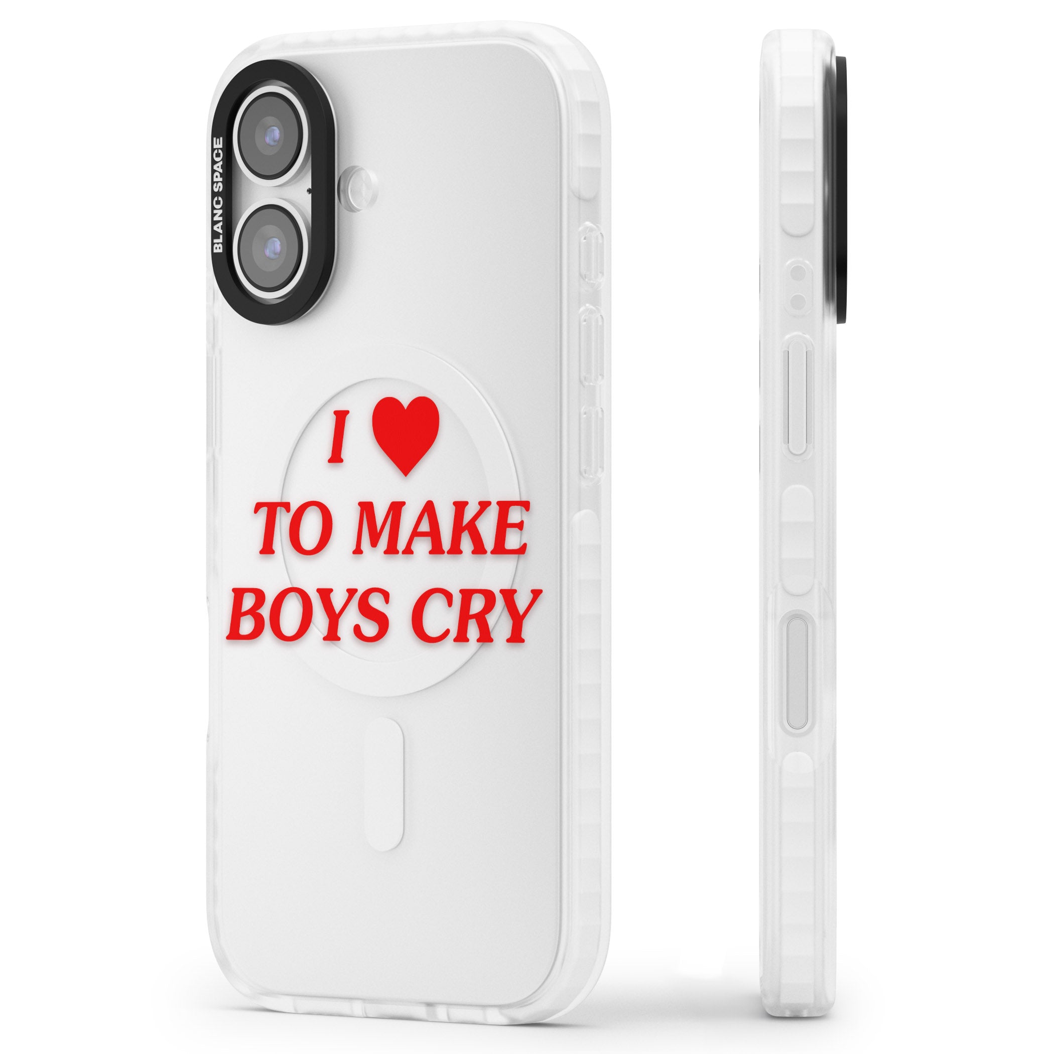 I Love To Make Boys Cry iPhone 17 Impact Clear Phone Case Side Profile