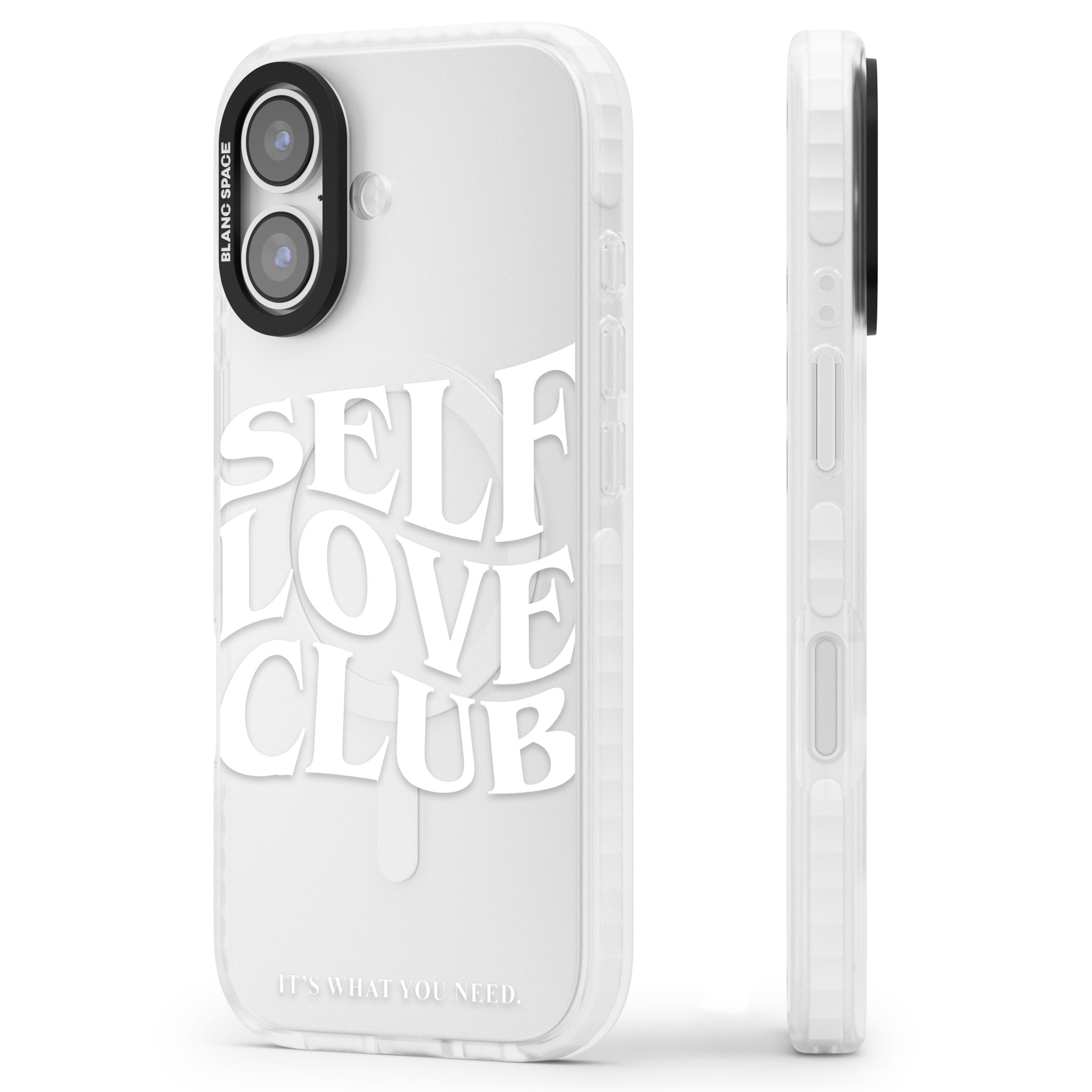 Self Love Club White iPhone 17 Impact Clear Phone Case Side Profile
