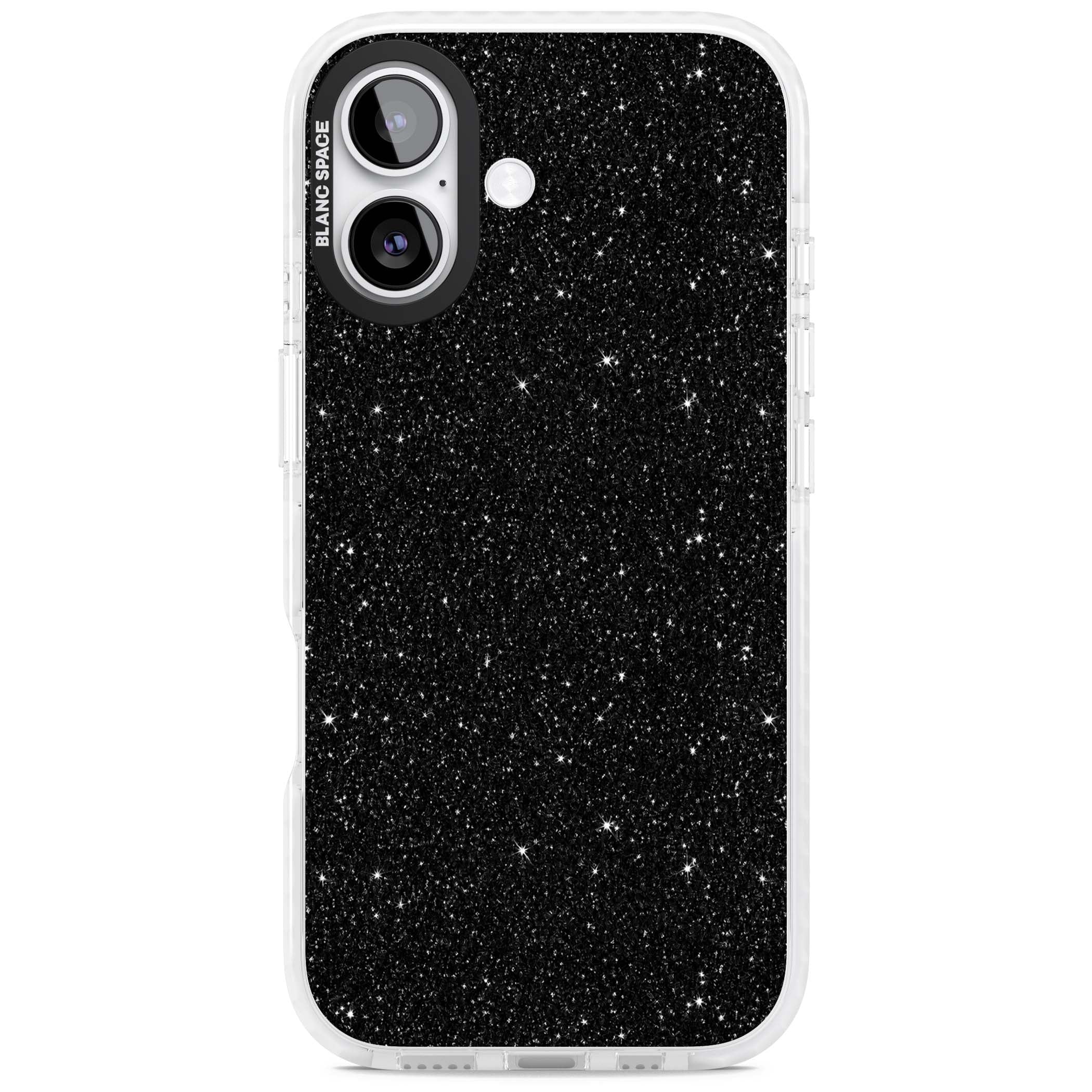 Black Glitter black glitter iPhone case featuring an all-over sparkly shimmer pattern on a jet black base | Black Impact case for iPhone 17