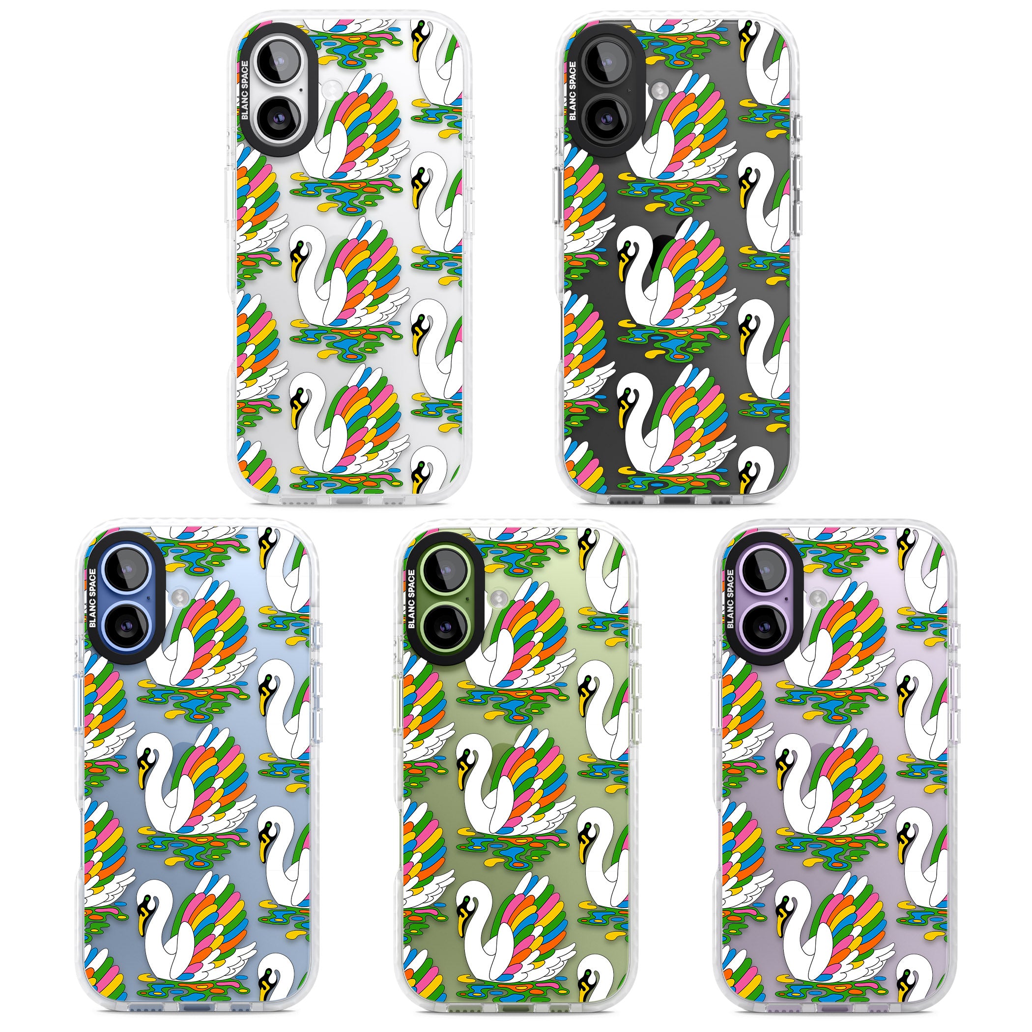 Colourful Swan Pattern iPhone 17 Impact Clear Phone Case APT Impact Protection