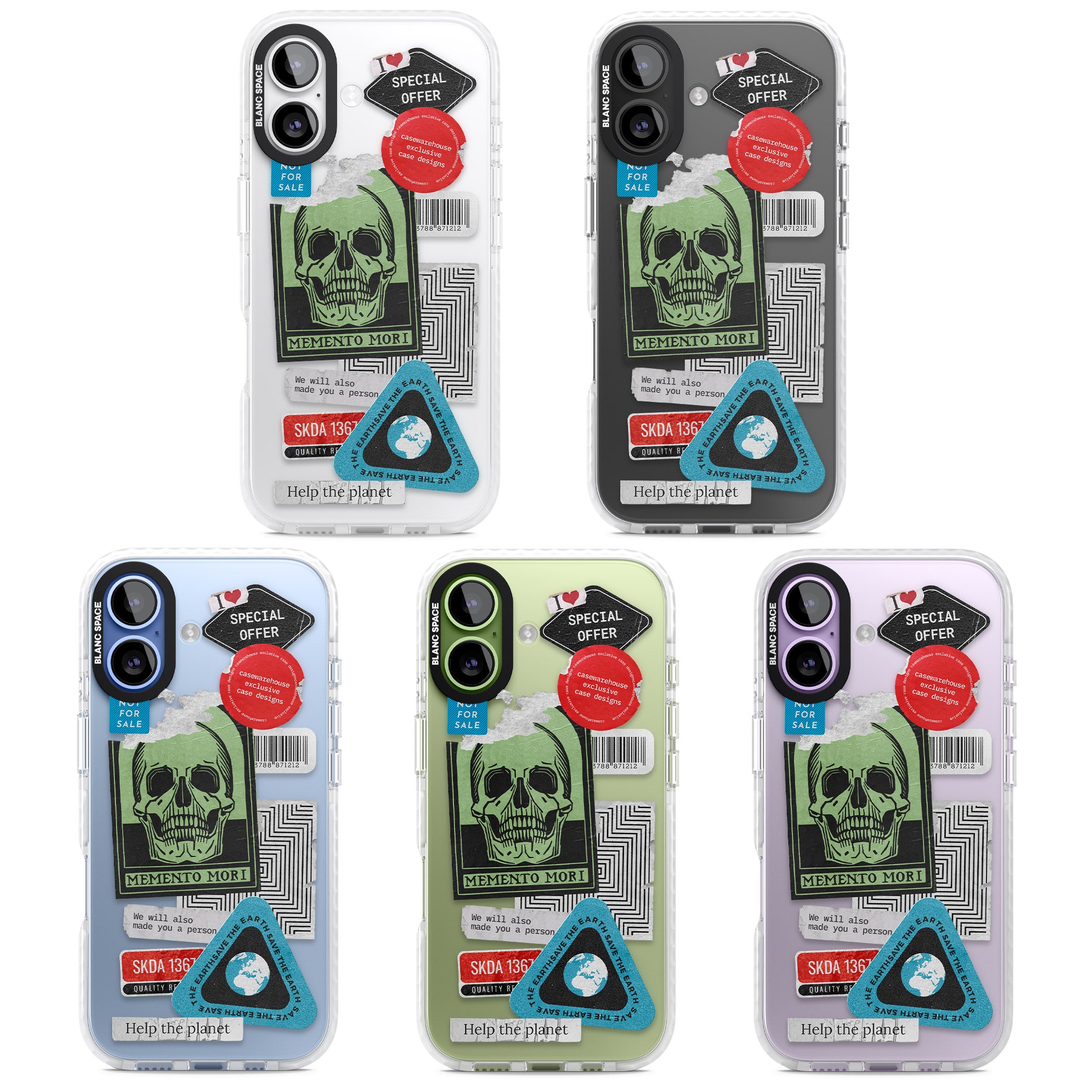 Skull Sticker Mix iPhone 17 Impact Clear Phone Case APT Impact Protection
