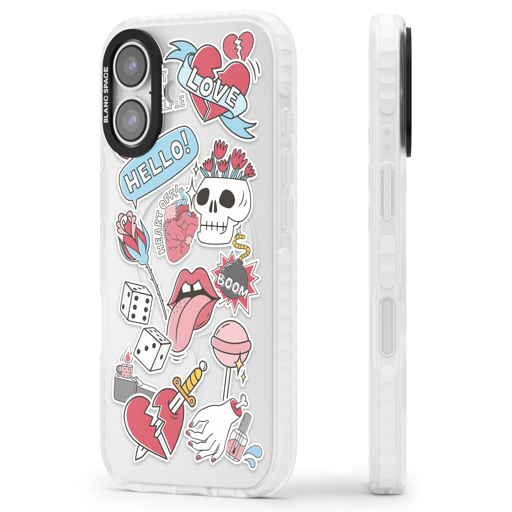 Skull & Flowers Stickers iPhone 17 Impact Clear Phone Case Side Profile