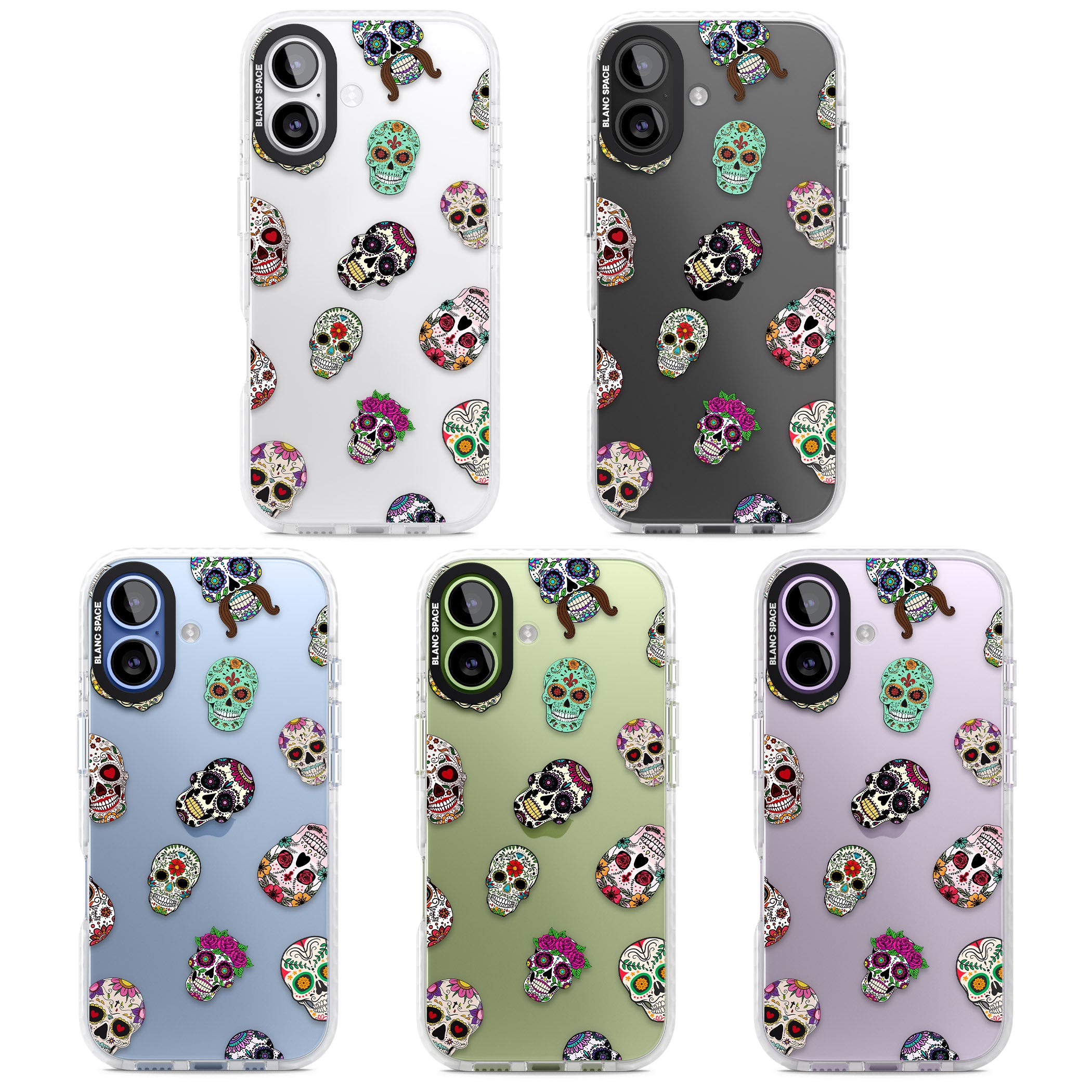 Mixed Sugar Skull Pattern iPhone 17 Impact Clear Phone Case APT Impact Protection