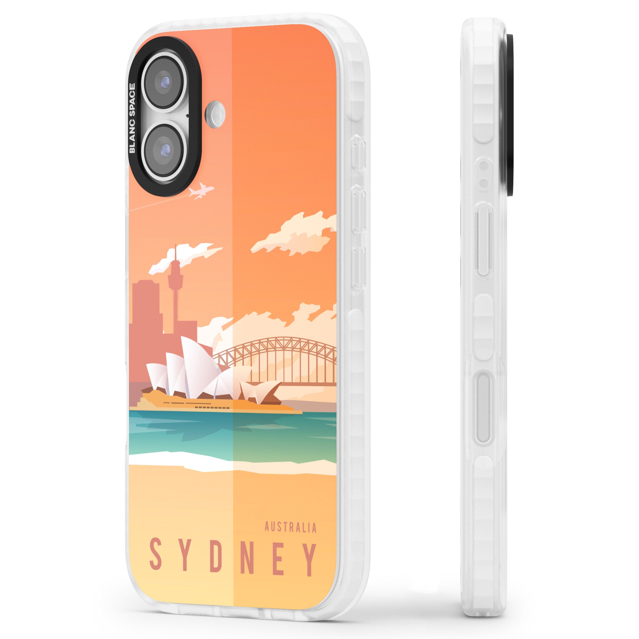 Vintage Travel Poster Sydney iPhone 17 Impact Clear Phone Case Side Profile