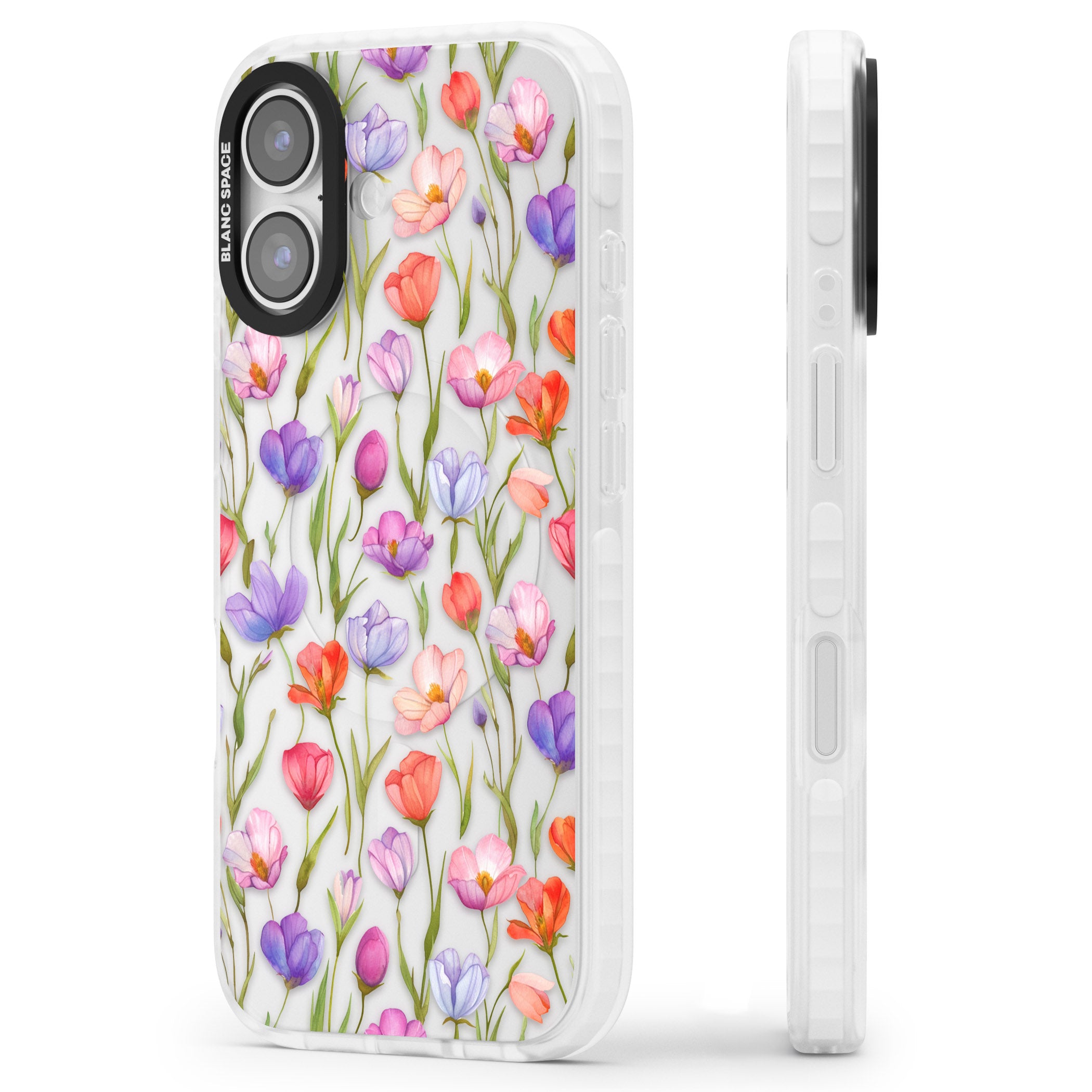 Red, Pink & Purple Flowers iPhone 17 Impact Clear Phone Case Side Profile