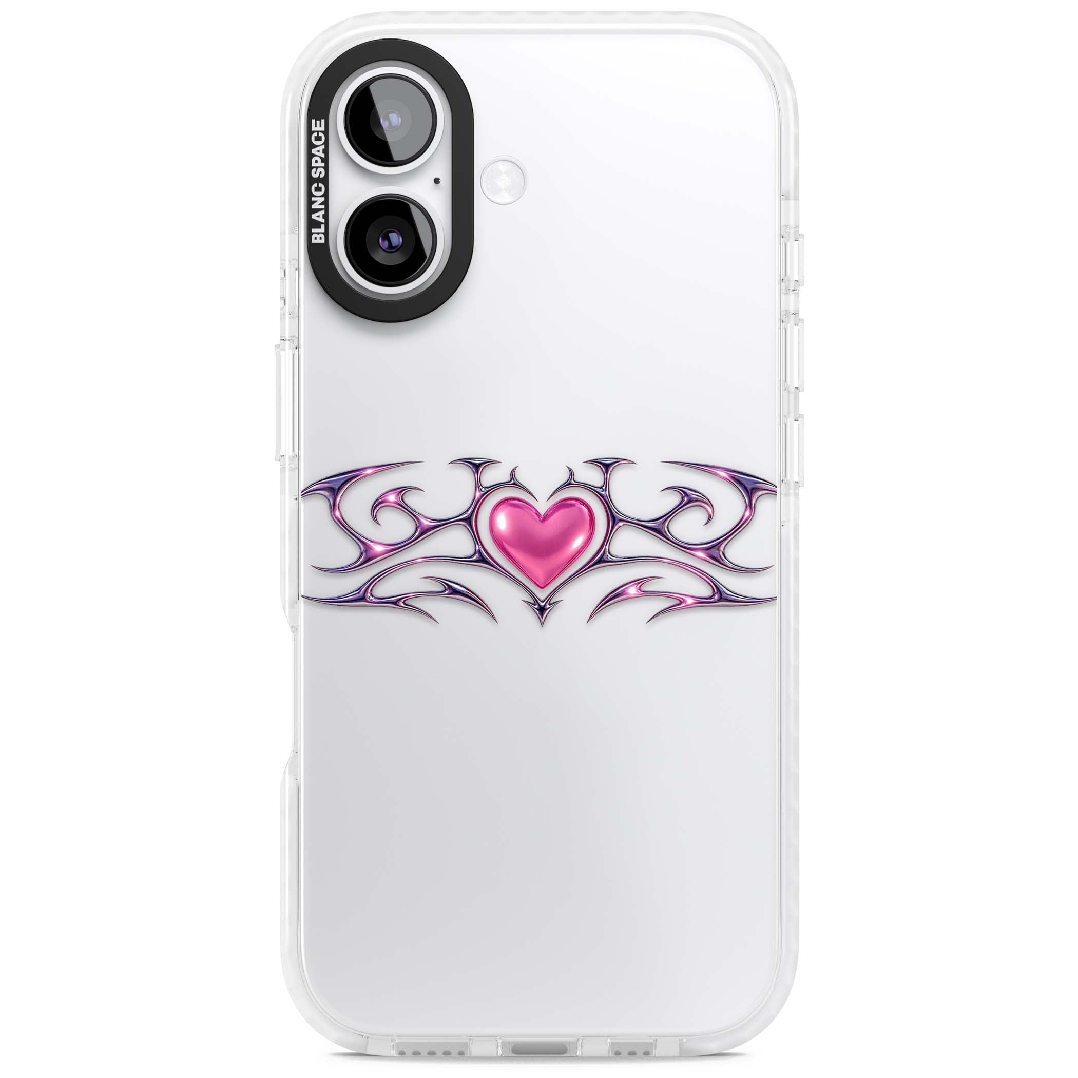 Pink Chrome Heart y2k iPhone case | Black Impact case for iPhone 17