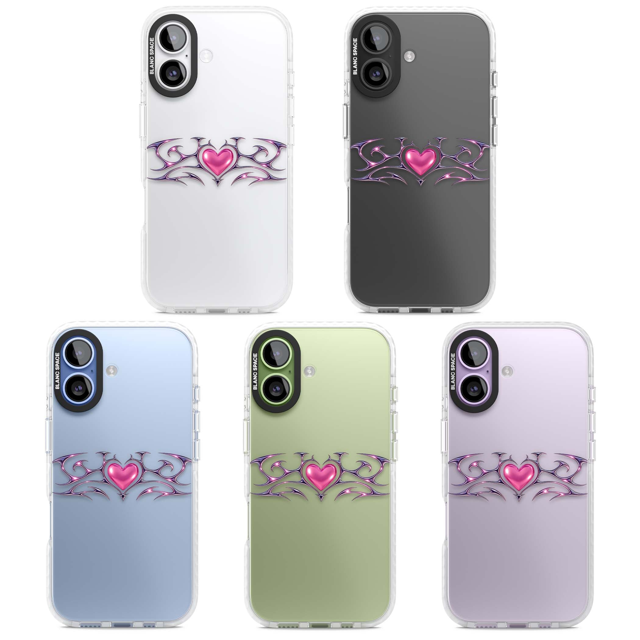 Pink Chrome Heart y2k iPhone case | Black Impact case for iPhone 17
