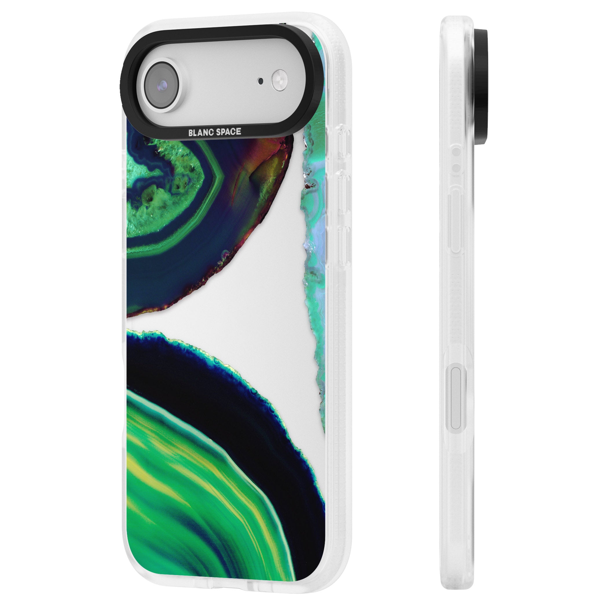 Green Geode Glow iPhone 17 Air Impact Air Clear Phone Case Side Profile