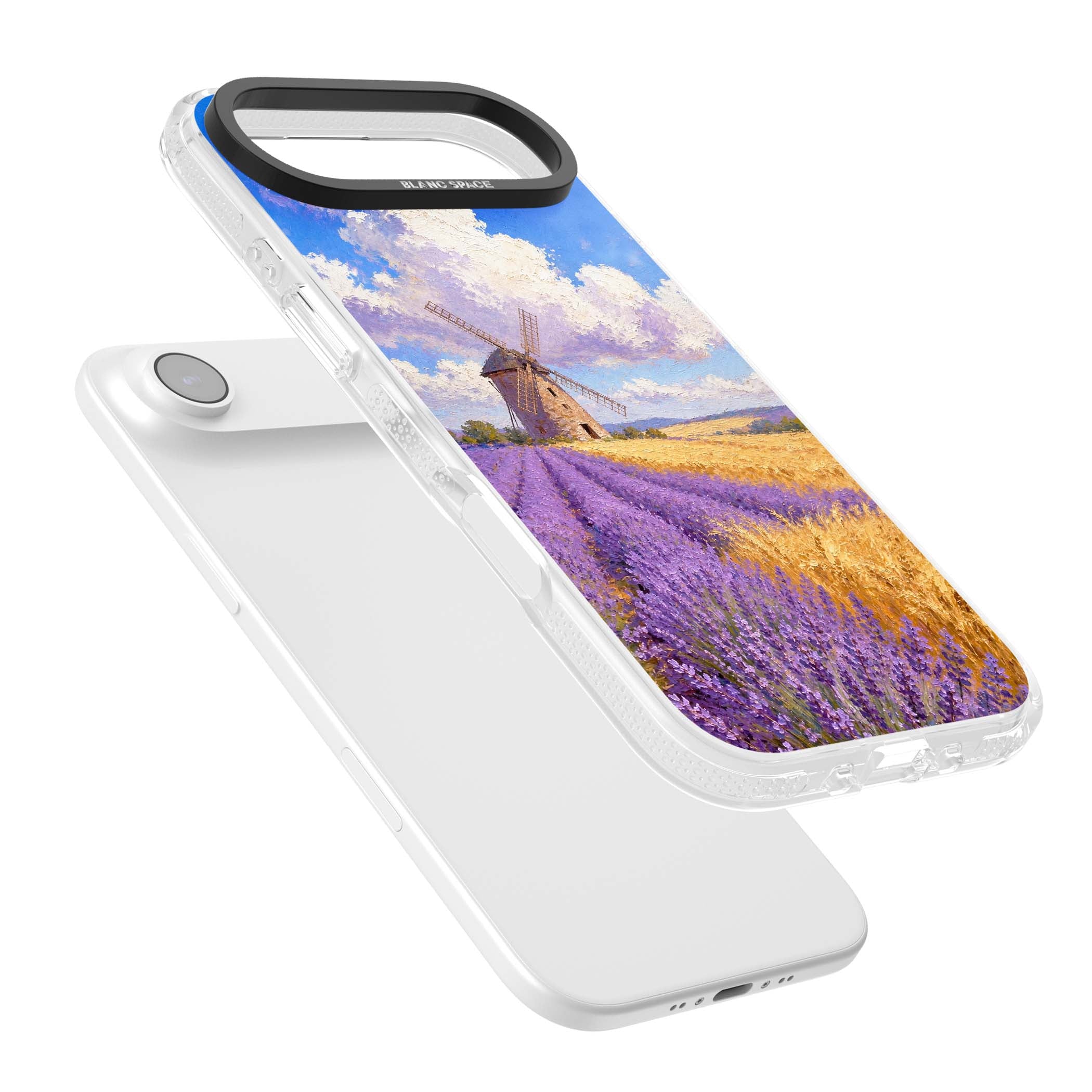 Lavender Mill cottagecore iPhone case featuring a French windmill, lavender field and golden wheat oil painting | Clear Case Impact Air case for iPhone Air