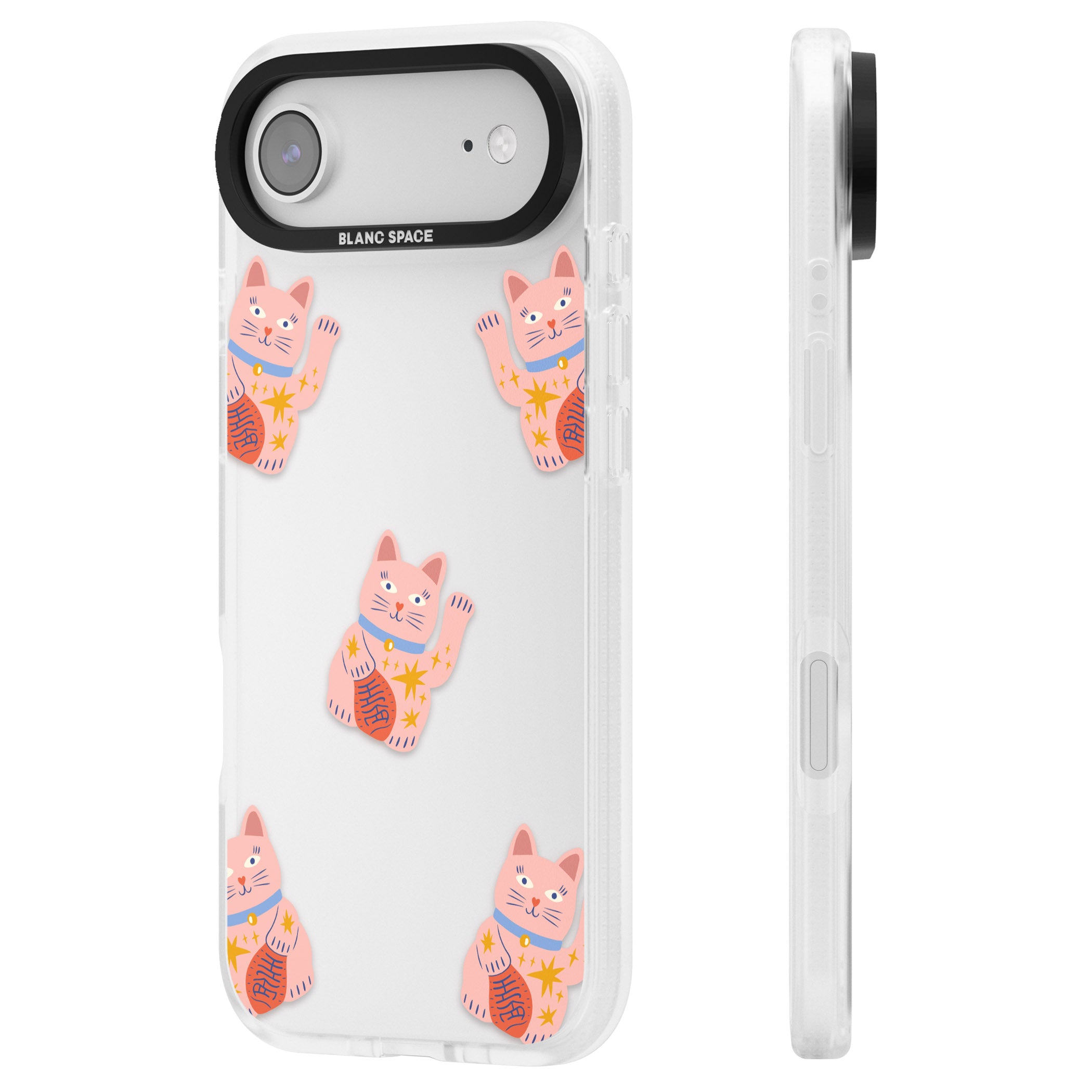 Waving Cat Pattern iPhone 17 Air Impact Air Clear Phone Case Side Profile