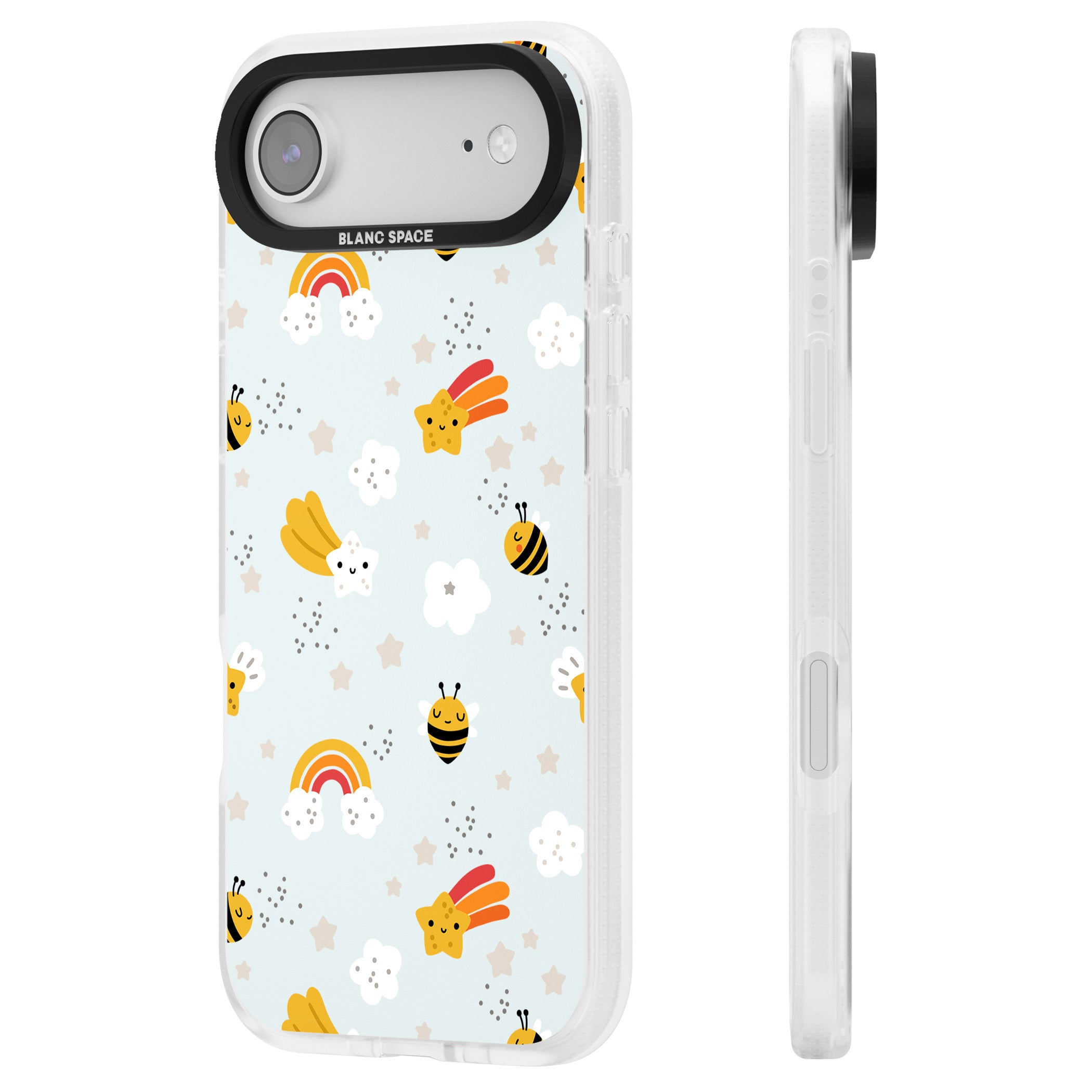 Sweet As Honey Patterns: Bees & Rainbows iPhone 17 Air Impact Air Clear Phone Case Side Profile