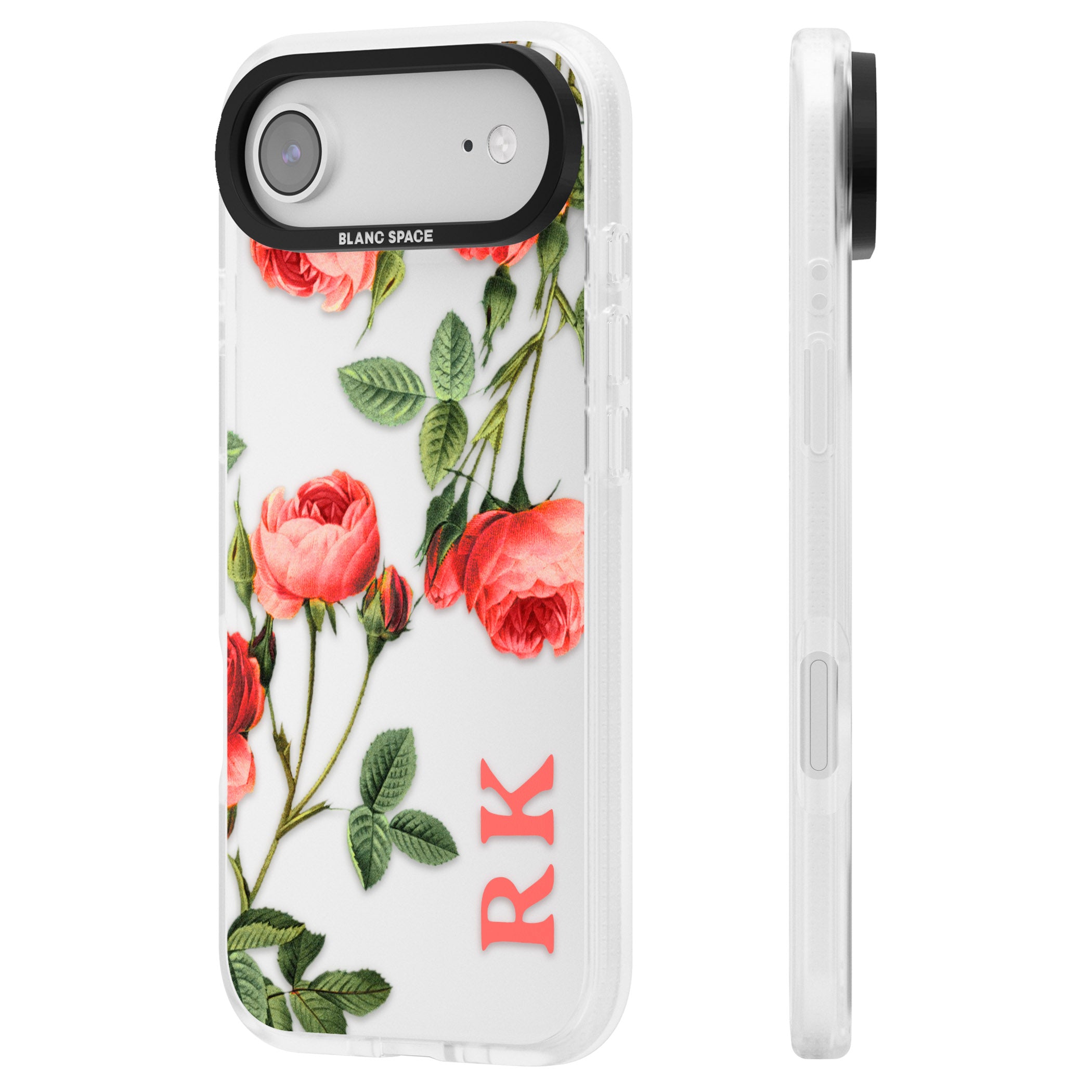 Personalised Vintage Floral Rose iPhone 17 Air Impact Air Clear Phone Case Side Profile