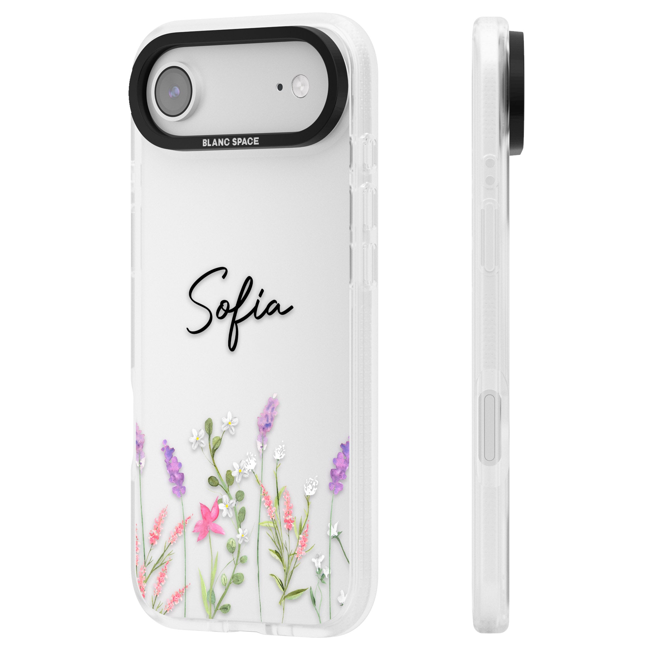 Personalised Lavender Wildflowers iPhone 17 Air Impact Air Clear Phone Case Side Profile