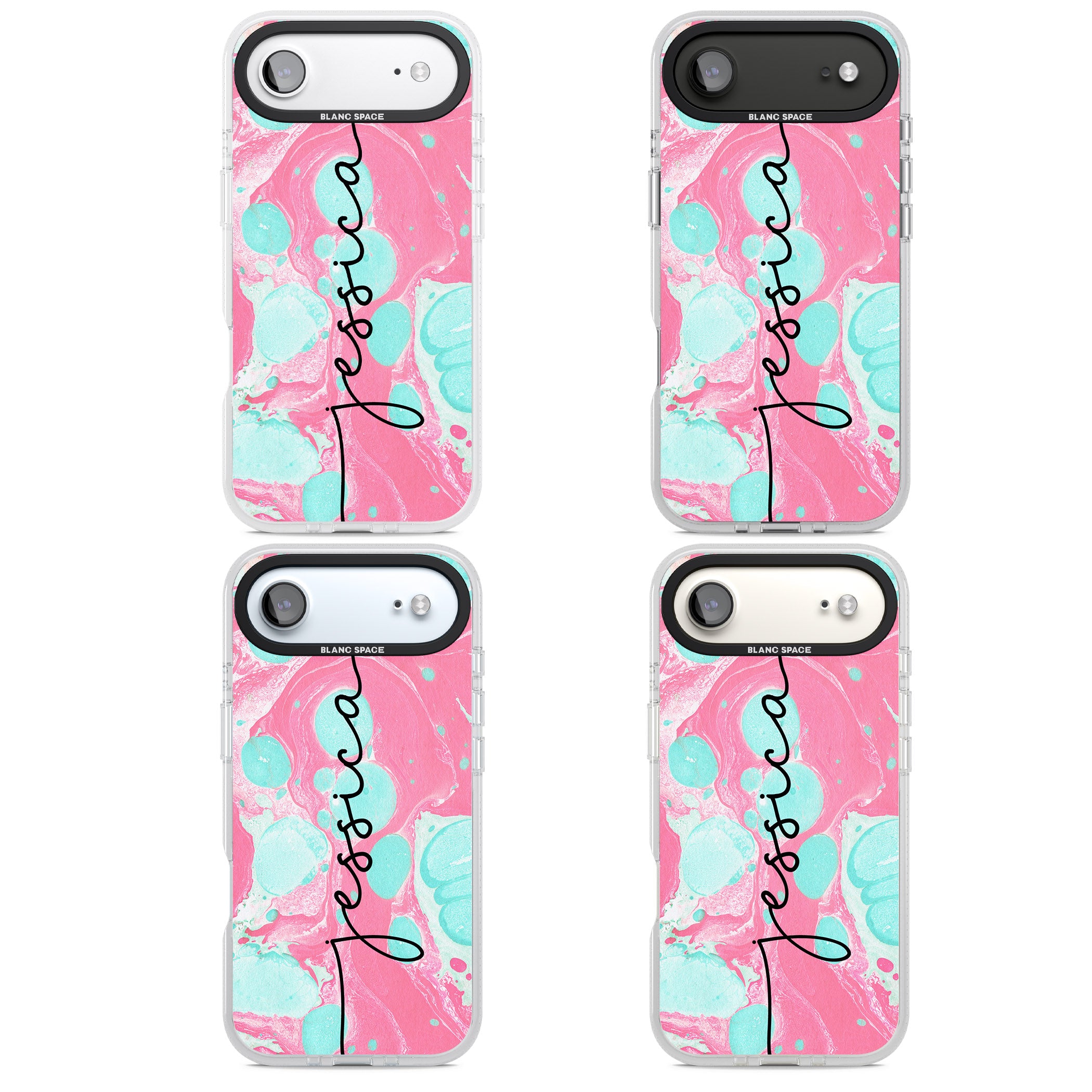 Personalised Turquoise & Pink Marbled iPhone 17 Air Impact Air Clear Phone Case APT Impact Protection