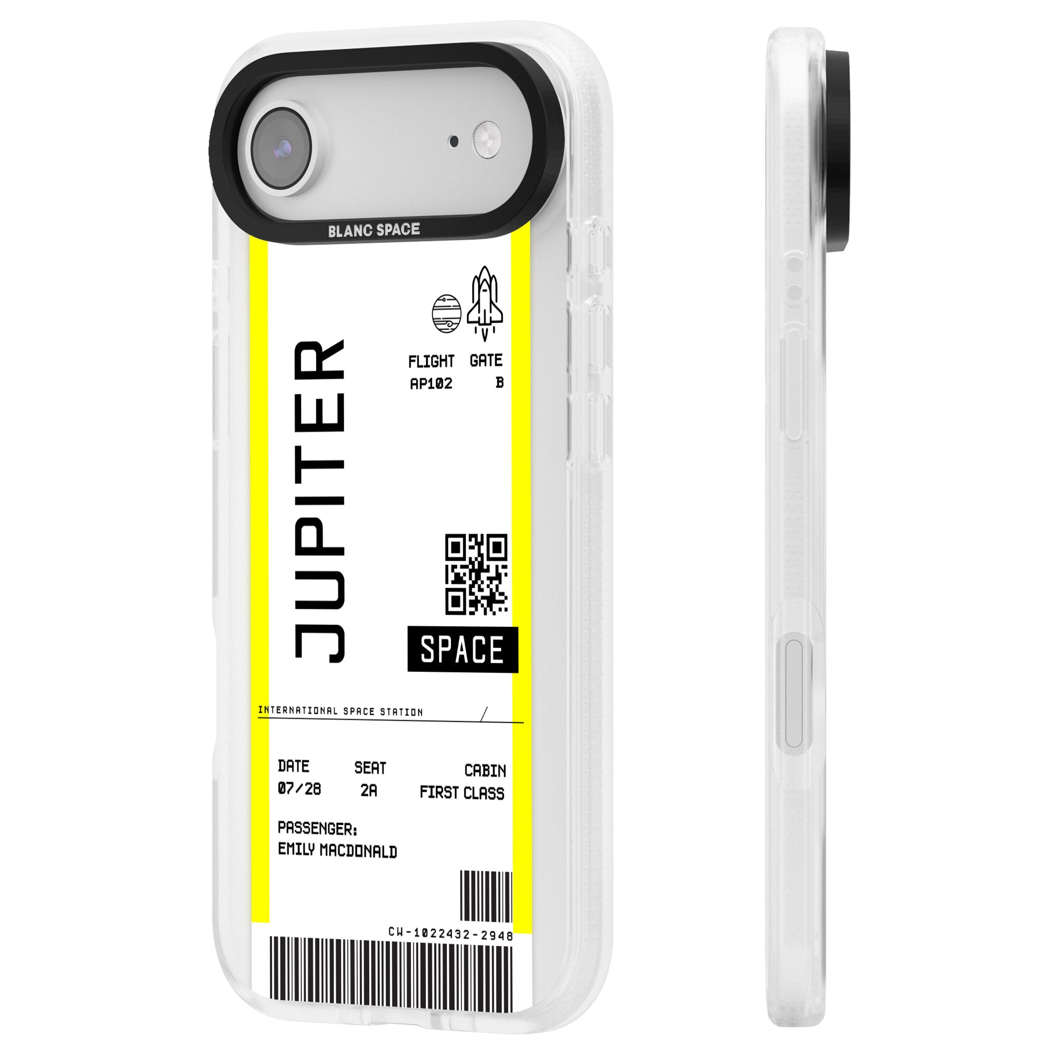Personalised Jupiter Travel Ticket iPhone 17 Air Impact Air Clear Phone Case Side Profile