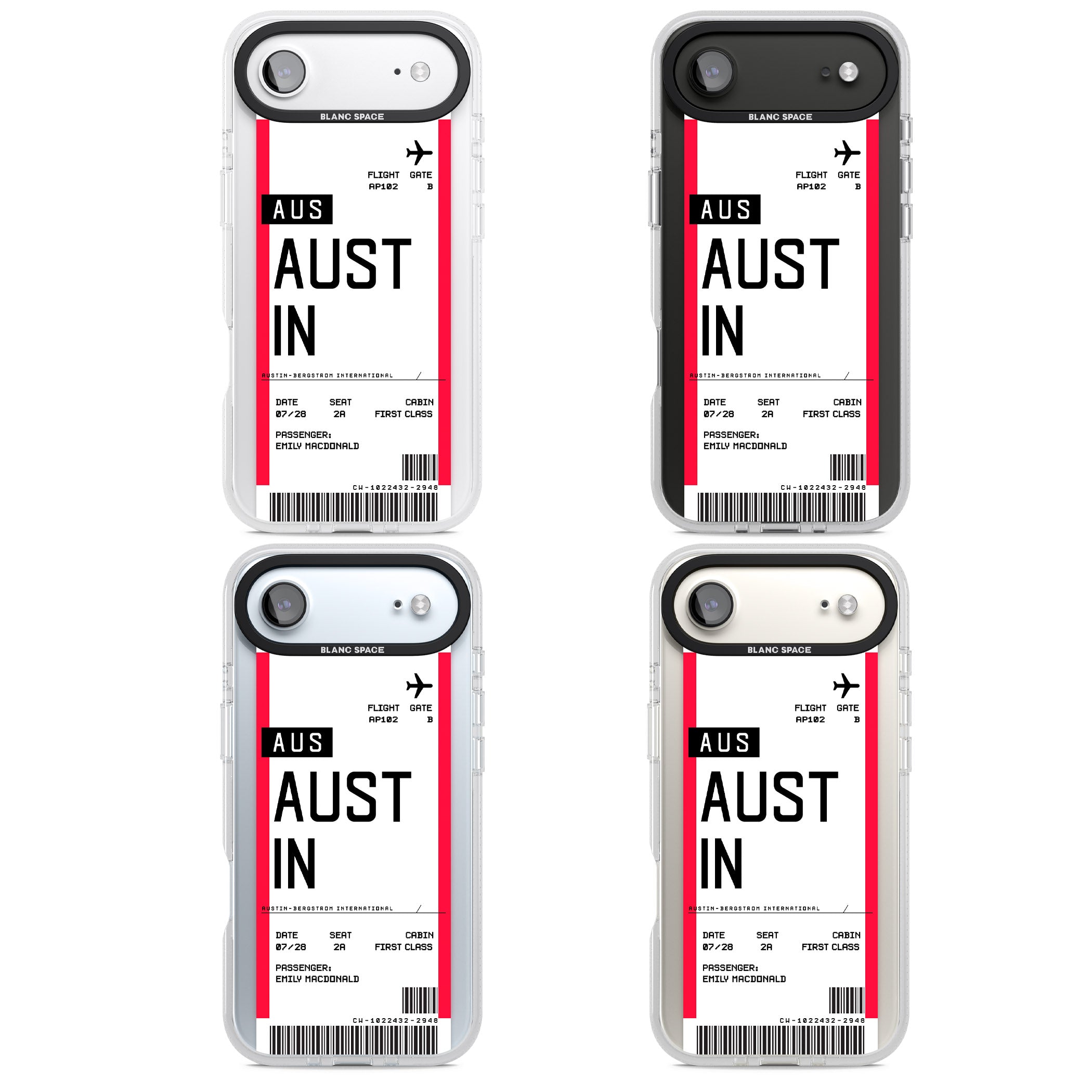 Personalised Austin Boarding Pass iPhone 17 Air Impact Air Clear Phone Case APT Impact Protection