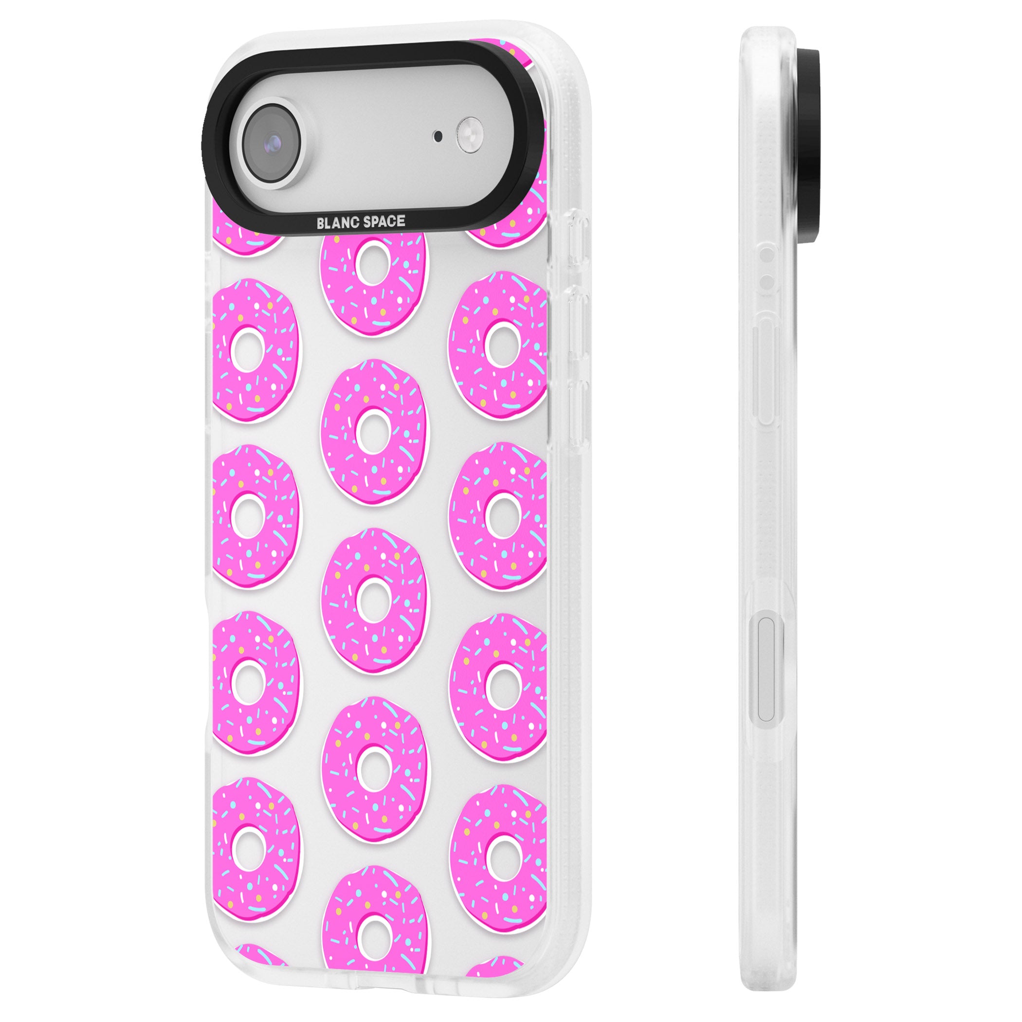 Pink Donut Pattern iPhone 17 Air Impact Air Clear Phone Case Side Profile