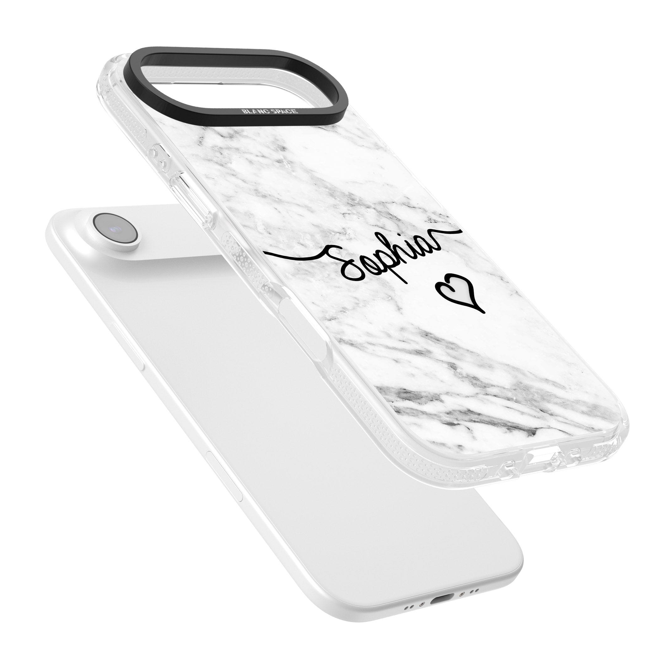 Personalised White Marble Heart iPhone 17 Air Impact Air Clear Phone Case Colours
