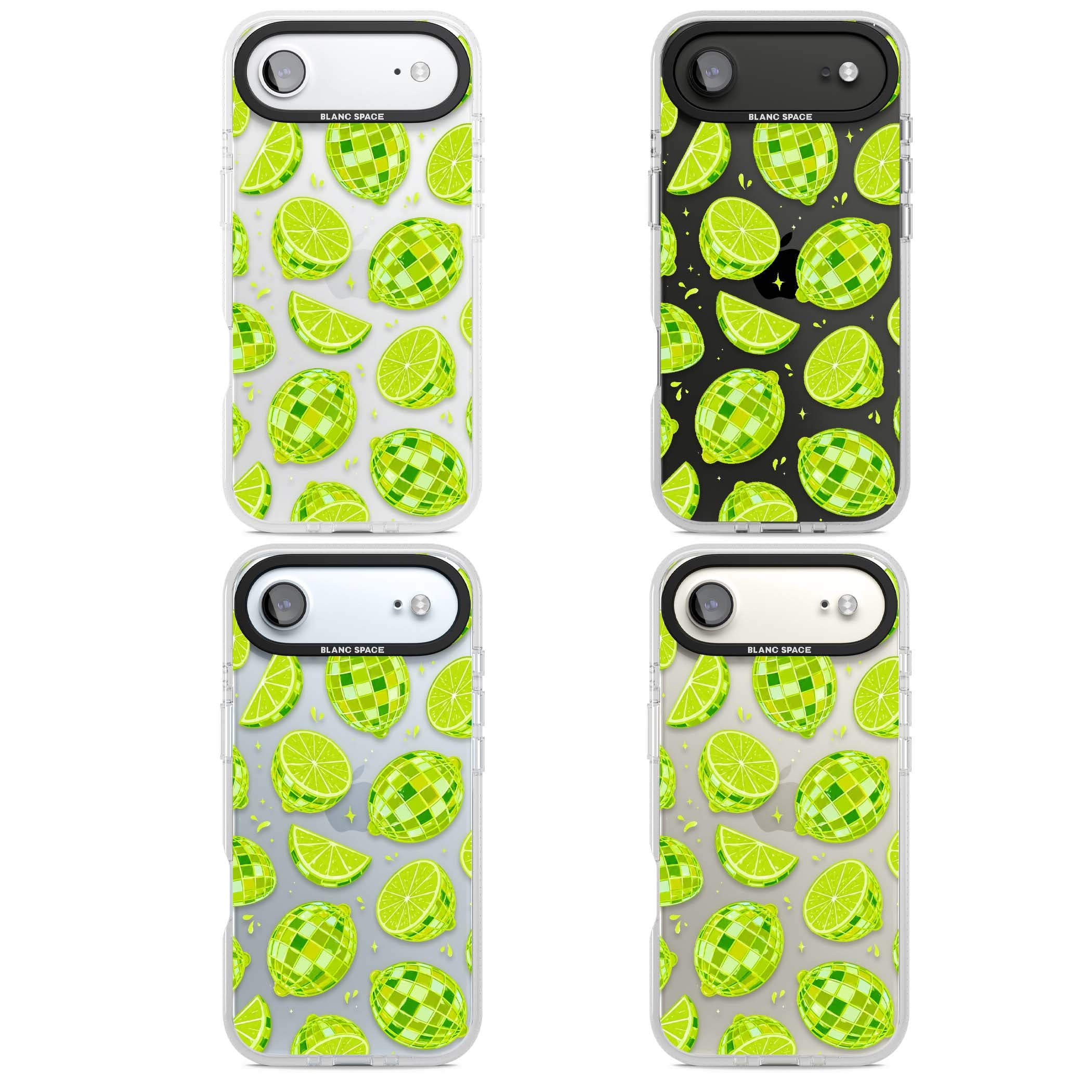 Disco Limes fruit aesthetic iPhone case featuring green disco balls, lime slices and citrus sparkles | Clear Case Impact Air case for iPhone Air
