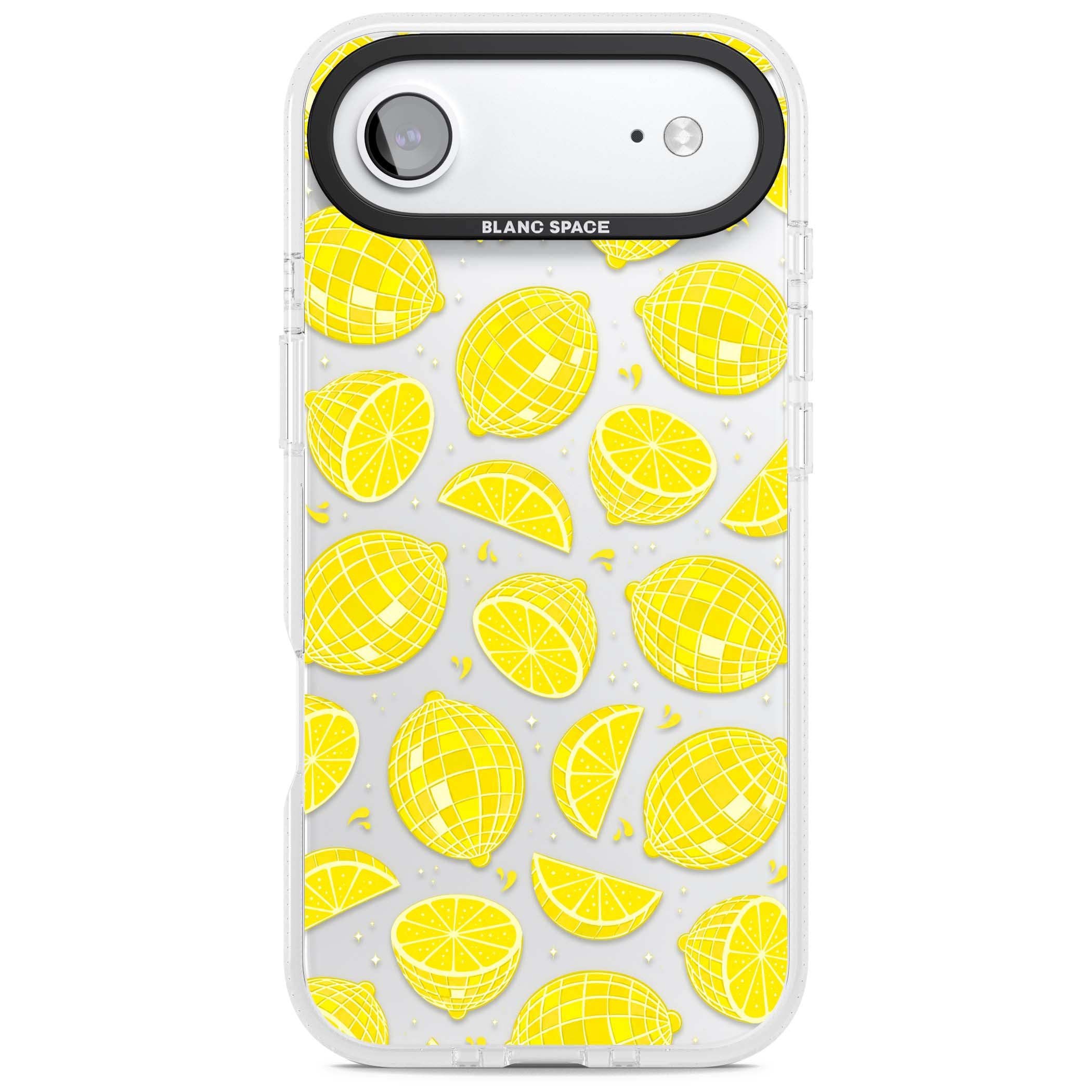 Disco Lemons citrus iPhone case featuring mirrorball lemons, sliced fruit and sparkle accents | Clear Case Impact Air case for iPhone Air