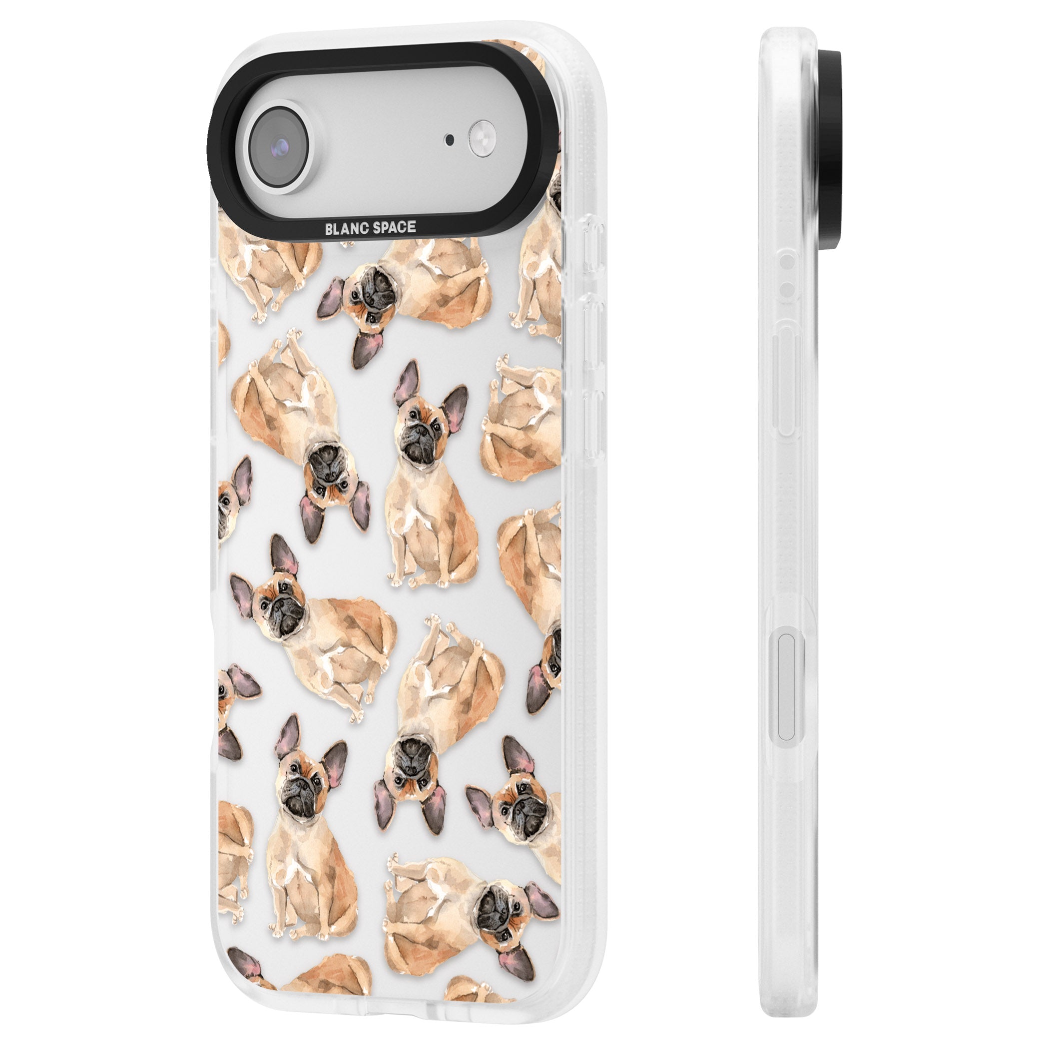 French Bulldog Watercolour Pattern iPhone 17 Air Impact Air Clear Phone Case Side Profile