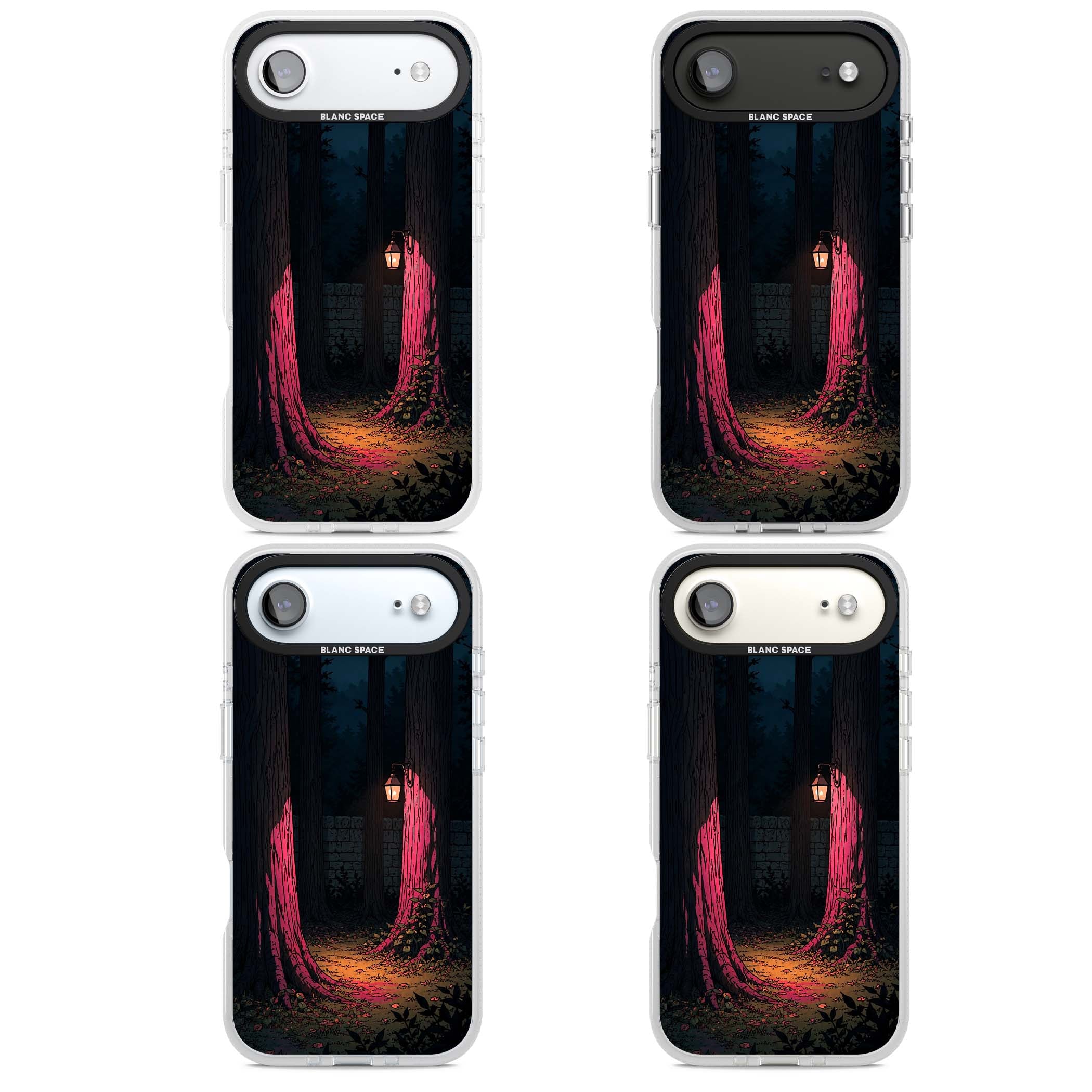 Forest Lantern dark academia iPhone case featuring a moonlit forest, glowing lantern, and stone wall pathway | Clear Case Impact Air case for iPhone Air
