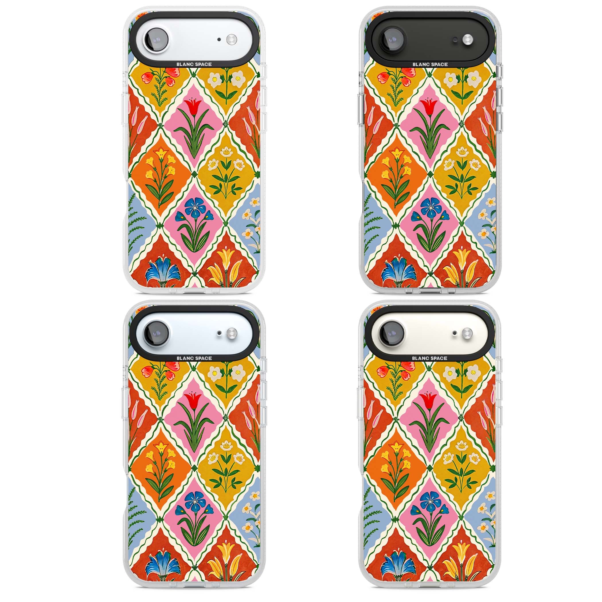 Floral Quilt boho floral iPhone case featuring diamond lattice pattern, hand-painted tulips and folk art wildflowers | Clear Case Impact Air case for iPhone Air