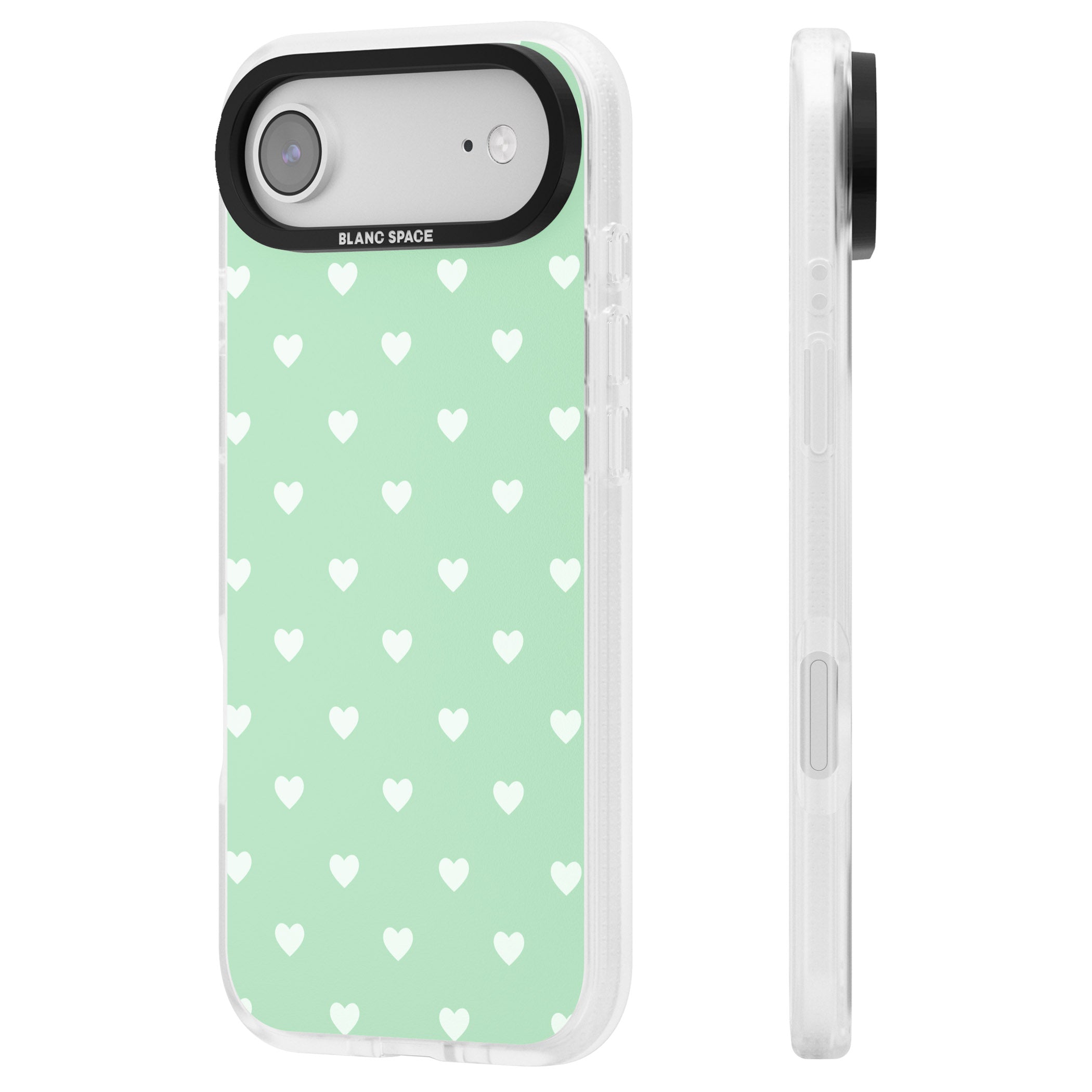 Small Heart Pattern: Green iPhone 17 Air Impact Air Clear Phone Case Side Profile
