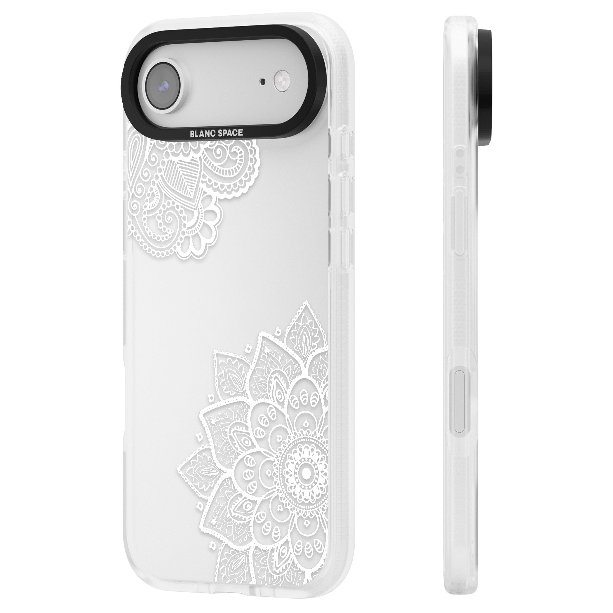 White Henna Florals iPhone 17 Air Impact Air Clear Phone Case Side Profile