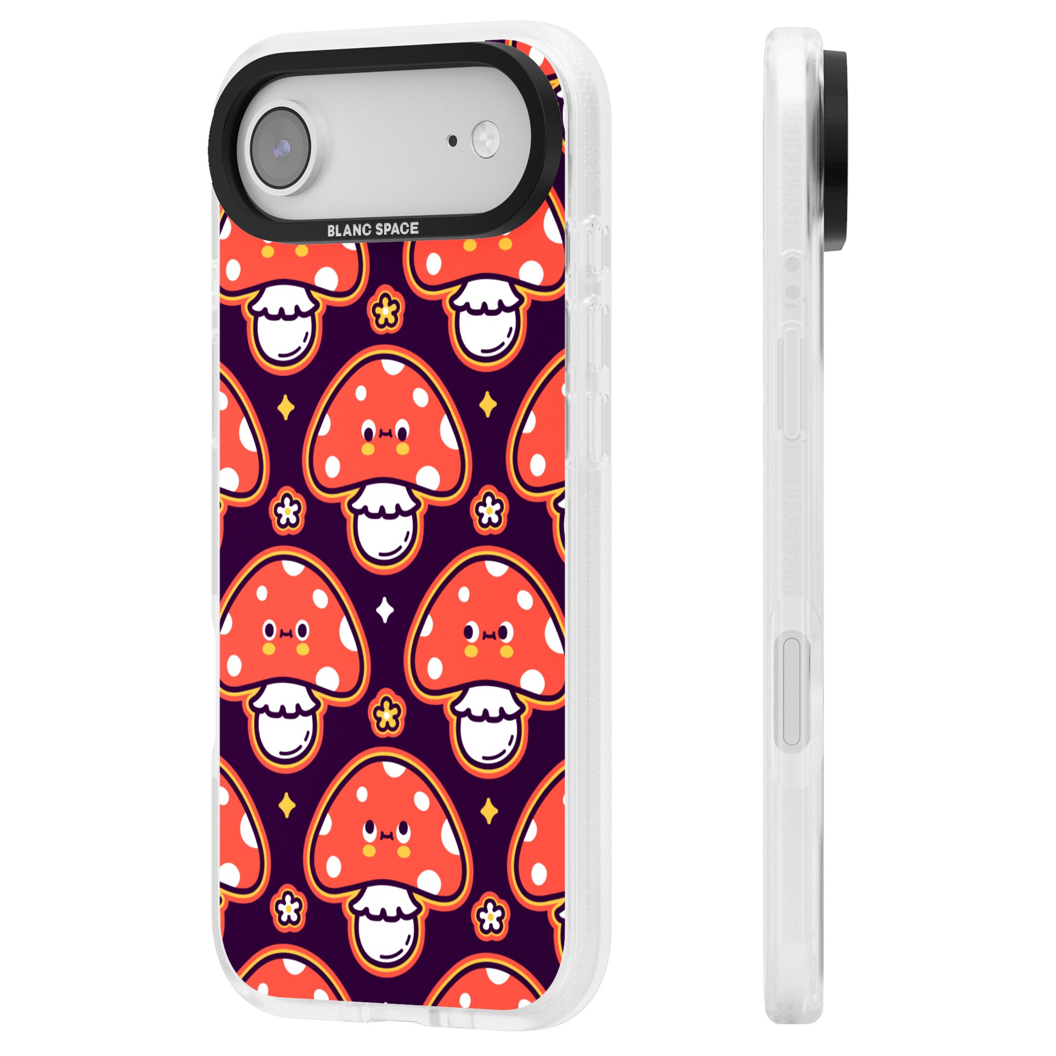 Mushroom Kawaii Pattern iPhone 17 Air Impact Air Clear Phone Case Side Profile