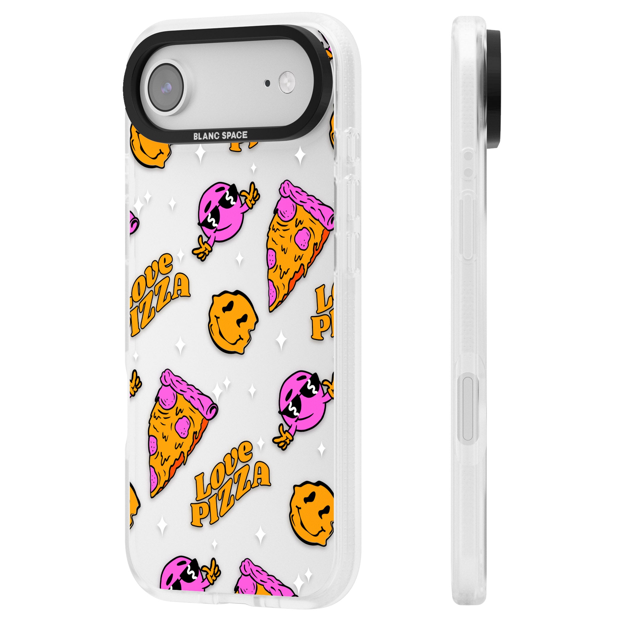 Psychedelic Love Pizza Pattern (Clear) iPhone 17 Air Impact Air Clear Phone Case Side Profile