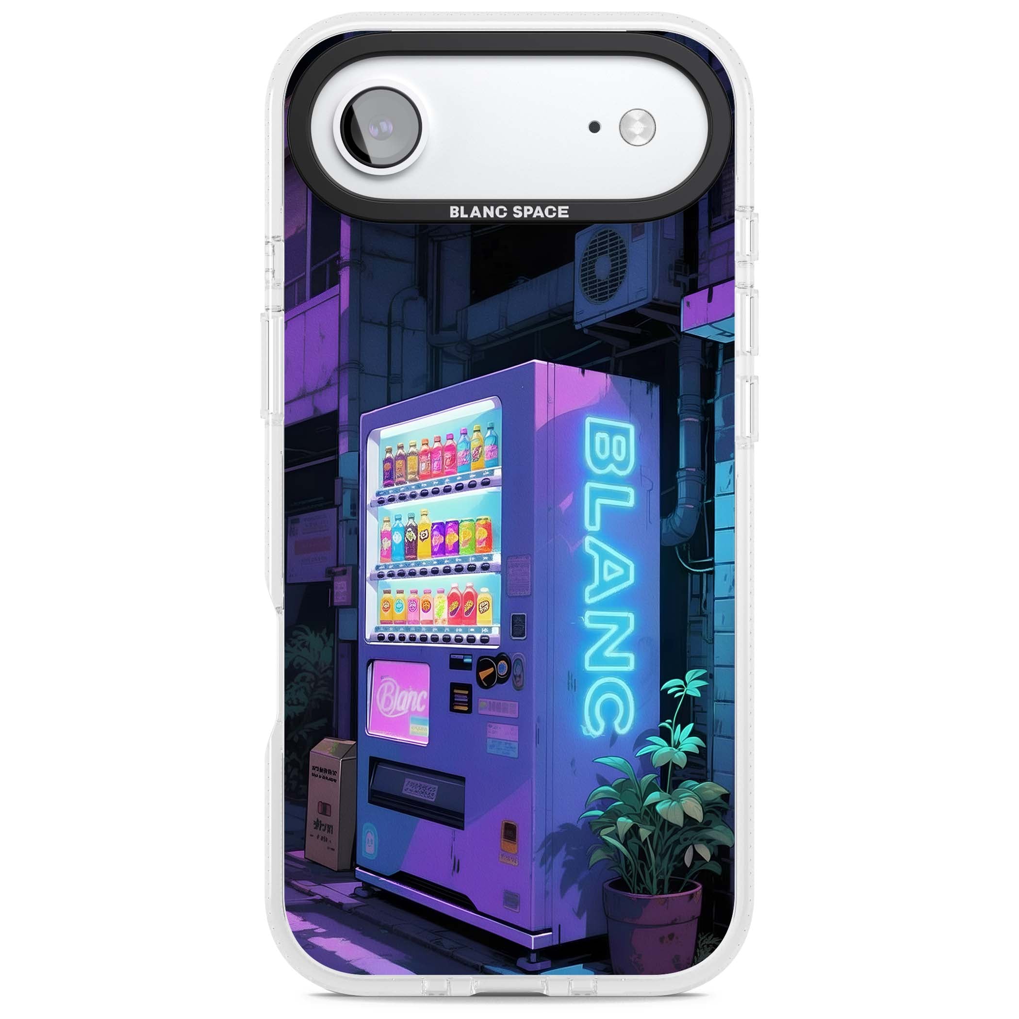 Shibuya Glow Japanese iPhone case featuring a glowing Tokyo vending machine, neon signage, and moody purple alleyway | Clear Case Impact Air case for iPhone Air