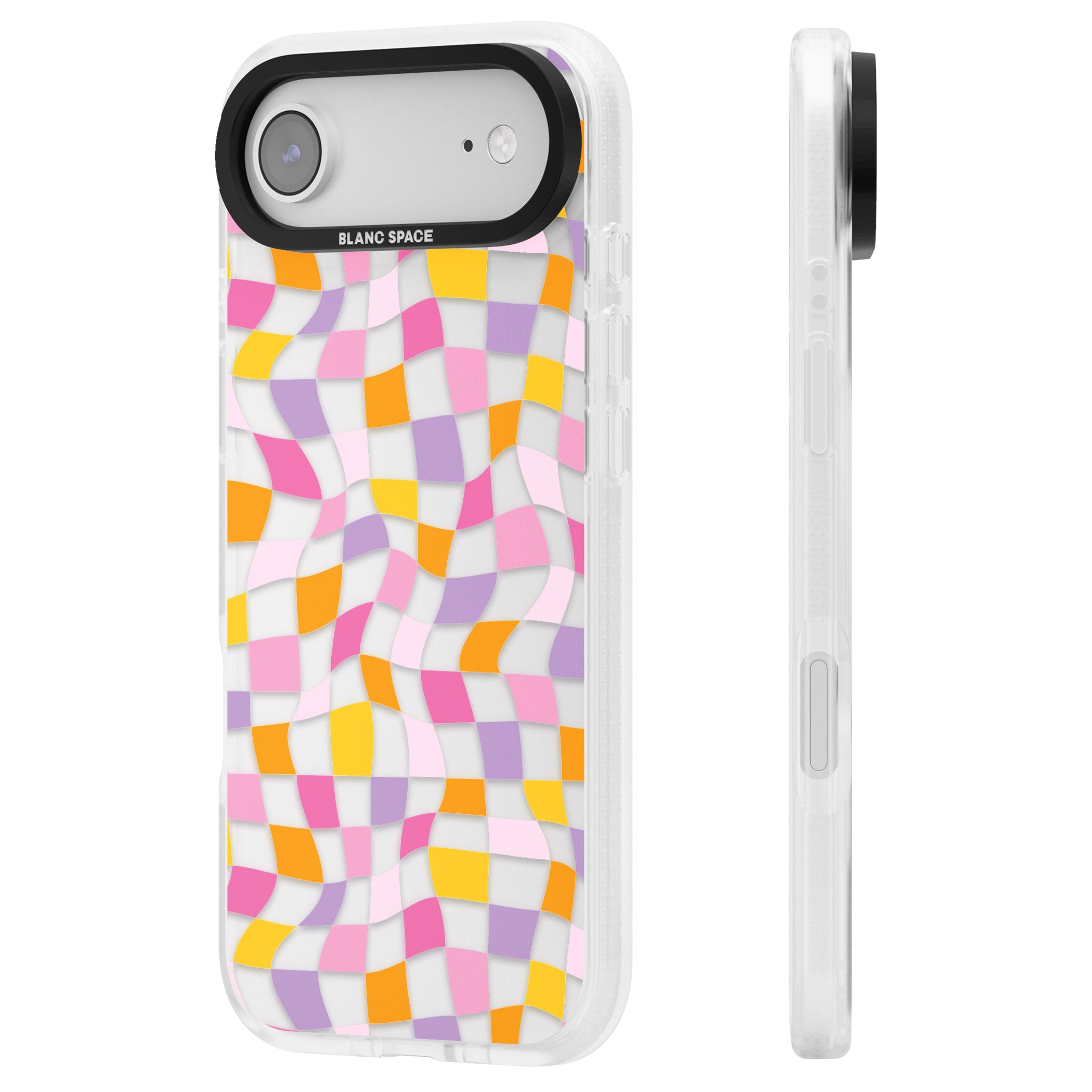 Wonky Squares Pattern iPhone 17 Air Impact Air Clear Phone Case Side Profile