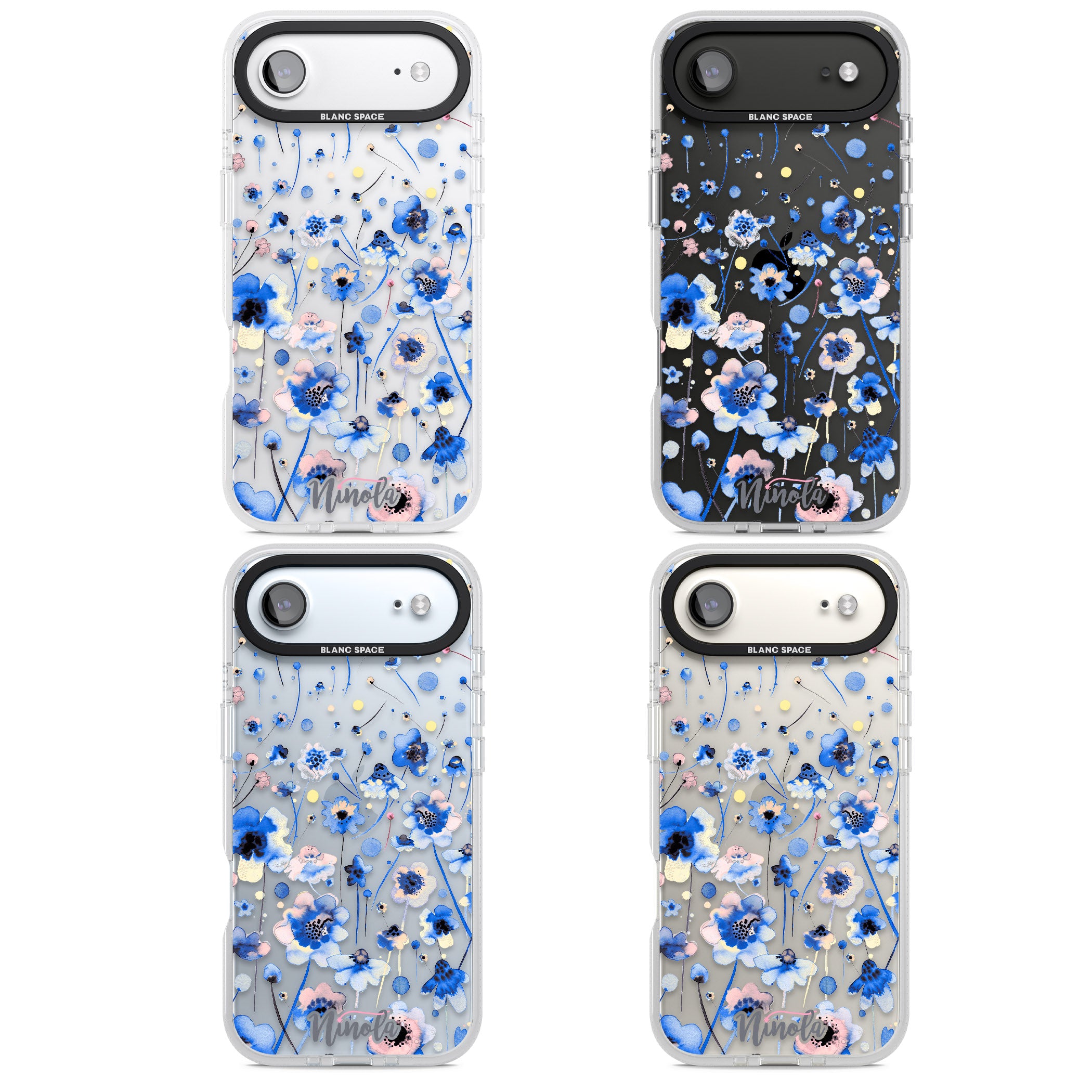 Ink Flowers Blue iPhone 17 Air Impact Air Clear Phone Case APT Impact Protection