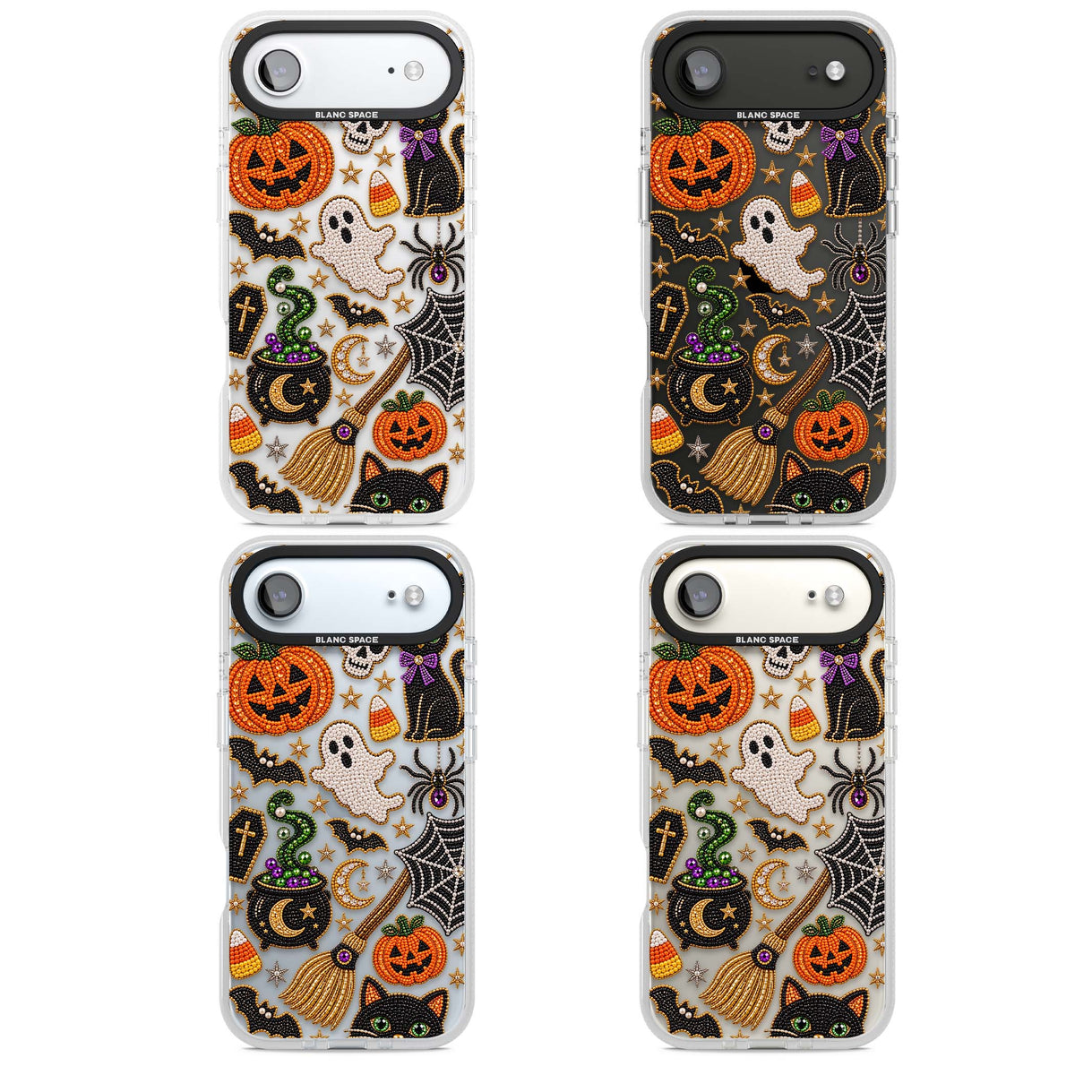 Beaded Halloween Halloween iPhone case featuring beaded pumpkins, ghosts, black cats and bats | Clear Case Impact Air case for iPhone Air