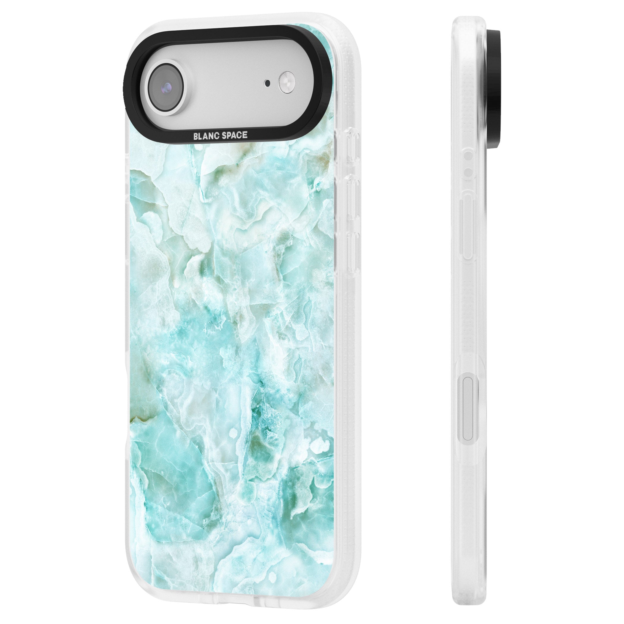 Aqua Onyx Marble iPhone 17 Air Impact Air Clear Phone Case Side Profile