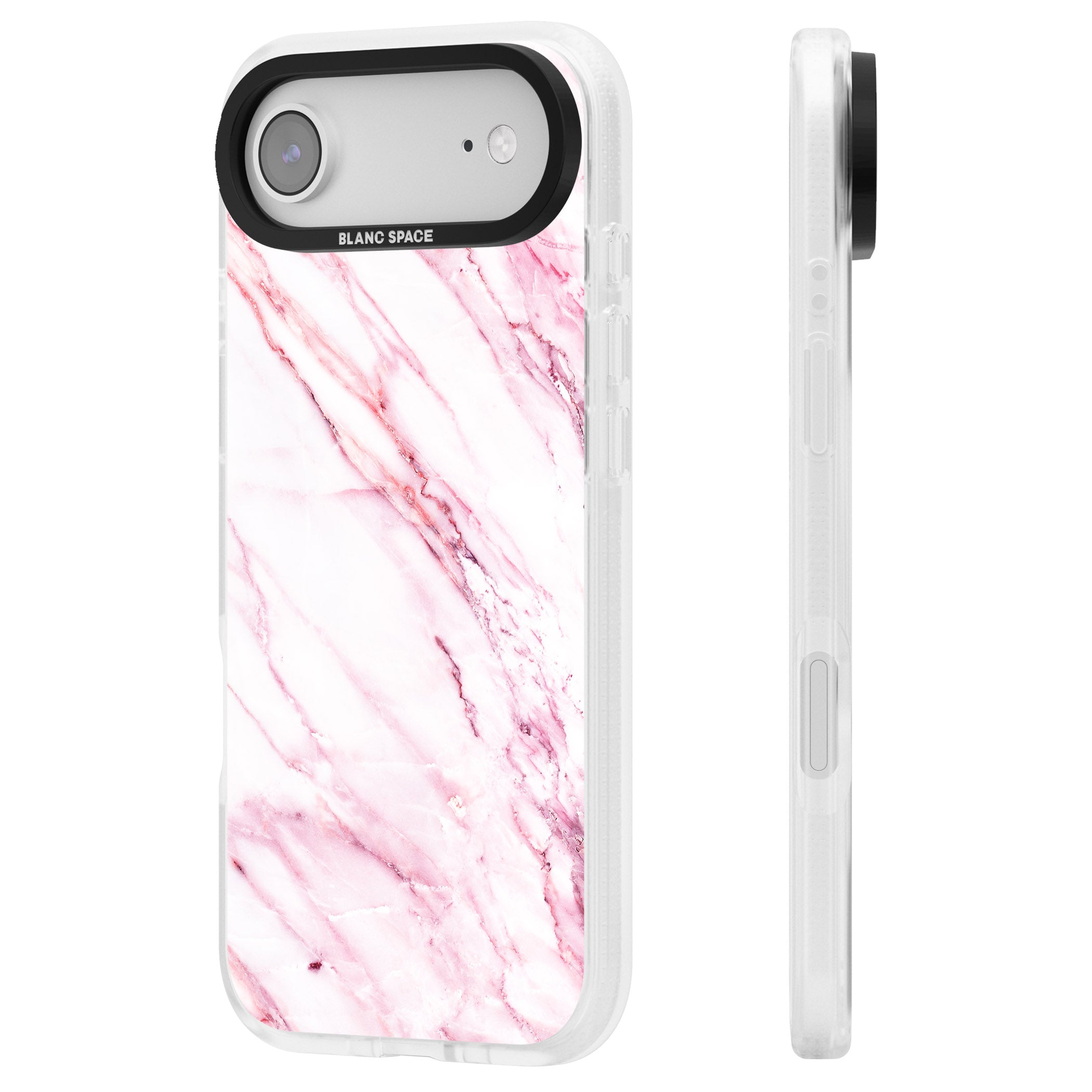 White Pink Onyx Marble iPhone 17 Air Impact Air Clear Phone Case Side Profile