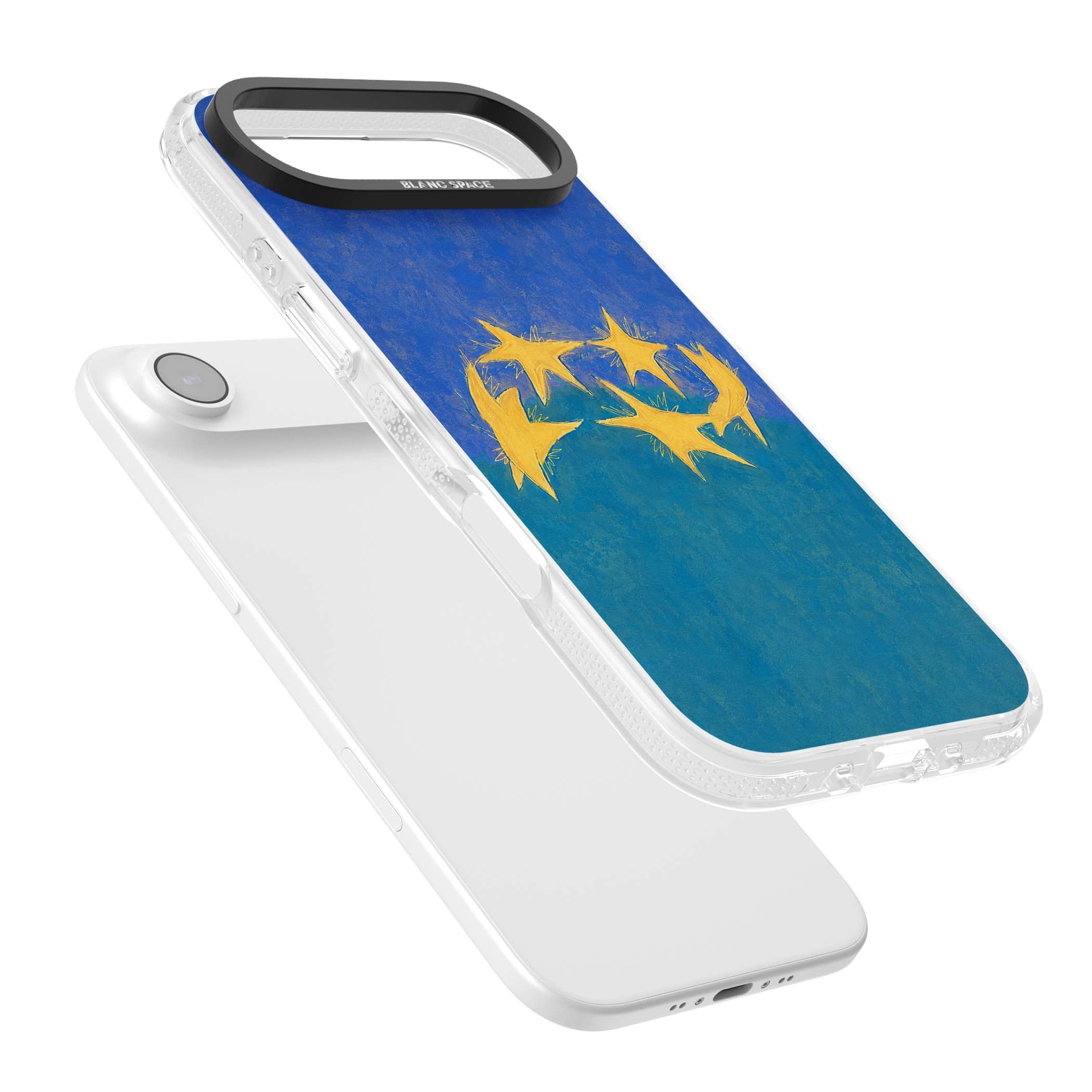Star Boogie stars aesthetic iPhone case featuring five yellow hand-painted stars on cobalt blue and teal | Clear Case Impact Air case for iPhone Air
