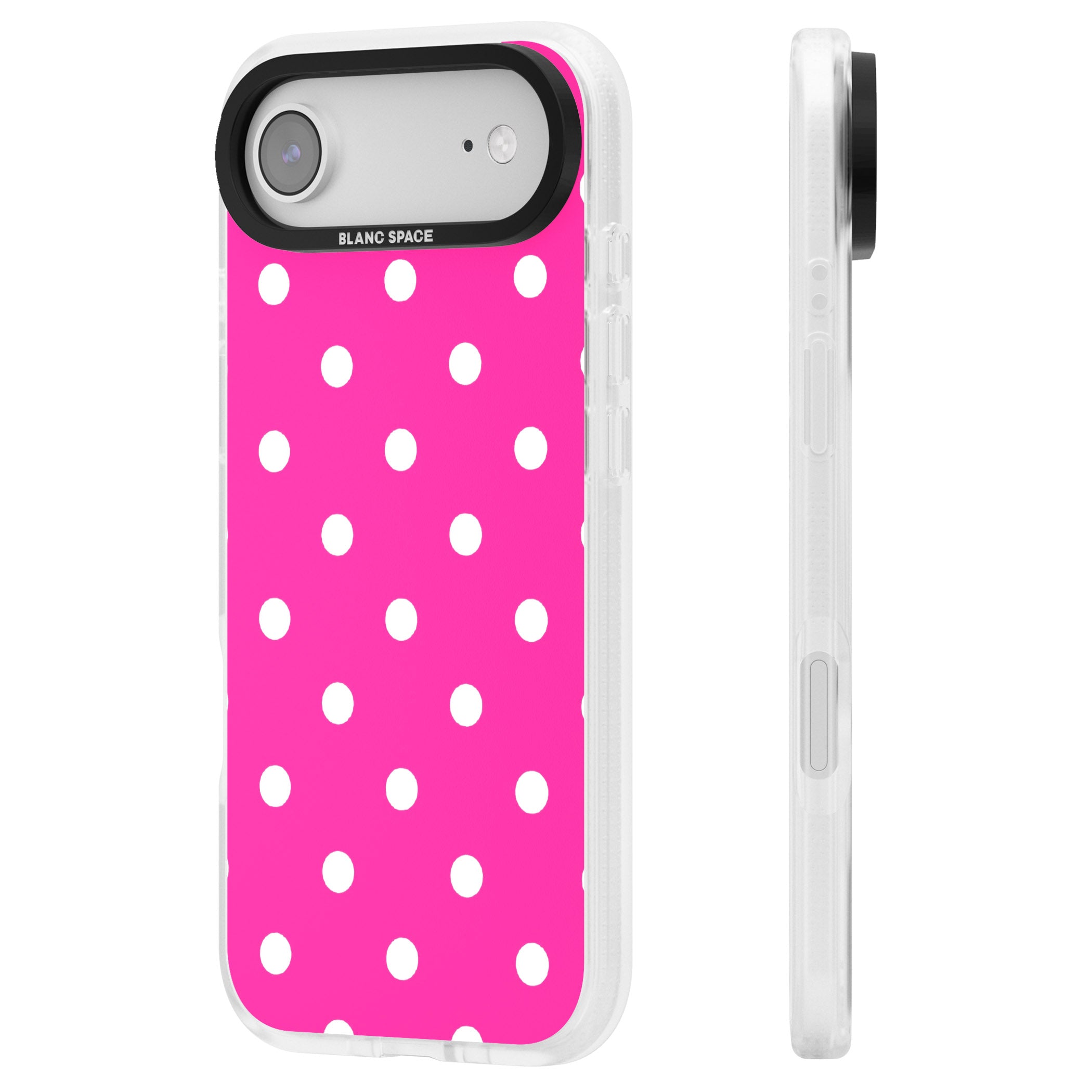 Pink Polka Dot iPhone 17 Air Impact Air Clear Phone Case Side Profile
