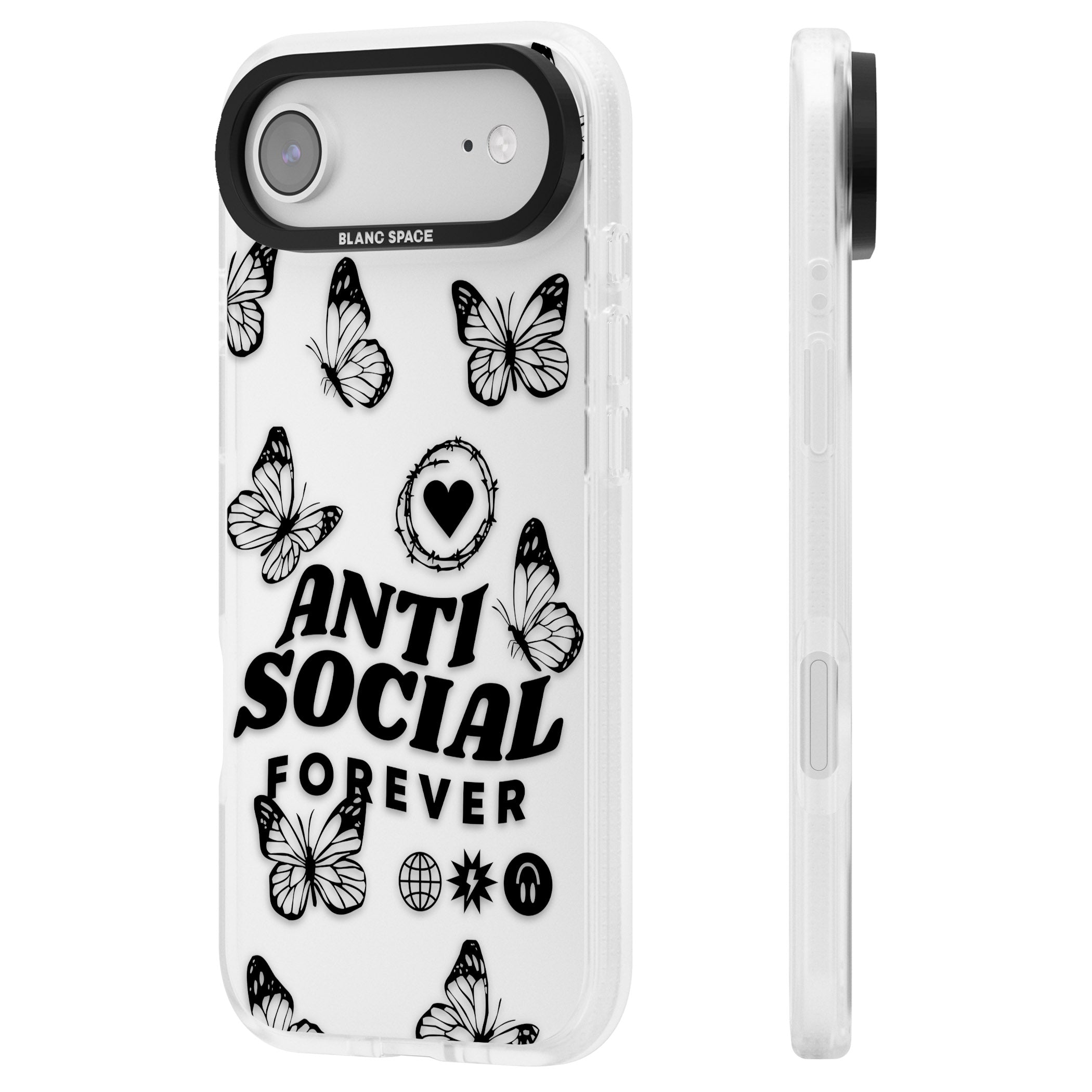 Anti Social Forever iPhone 17 Air Impact Air Clear Phone Case Side Profile