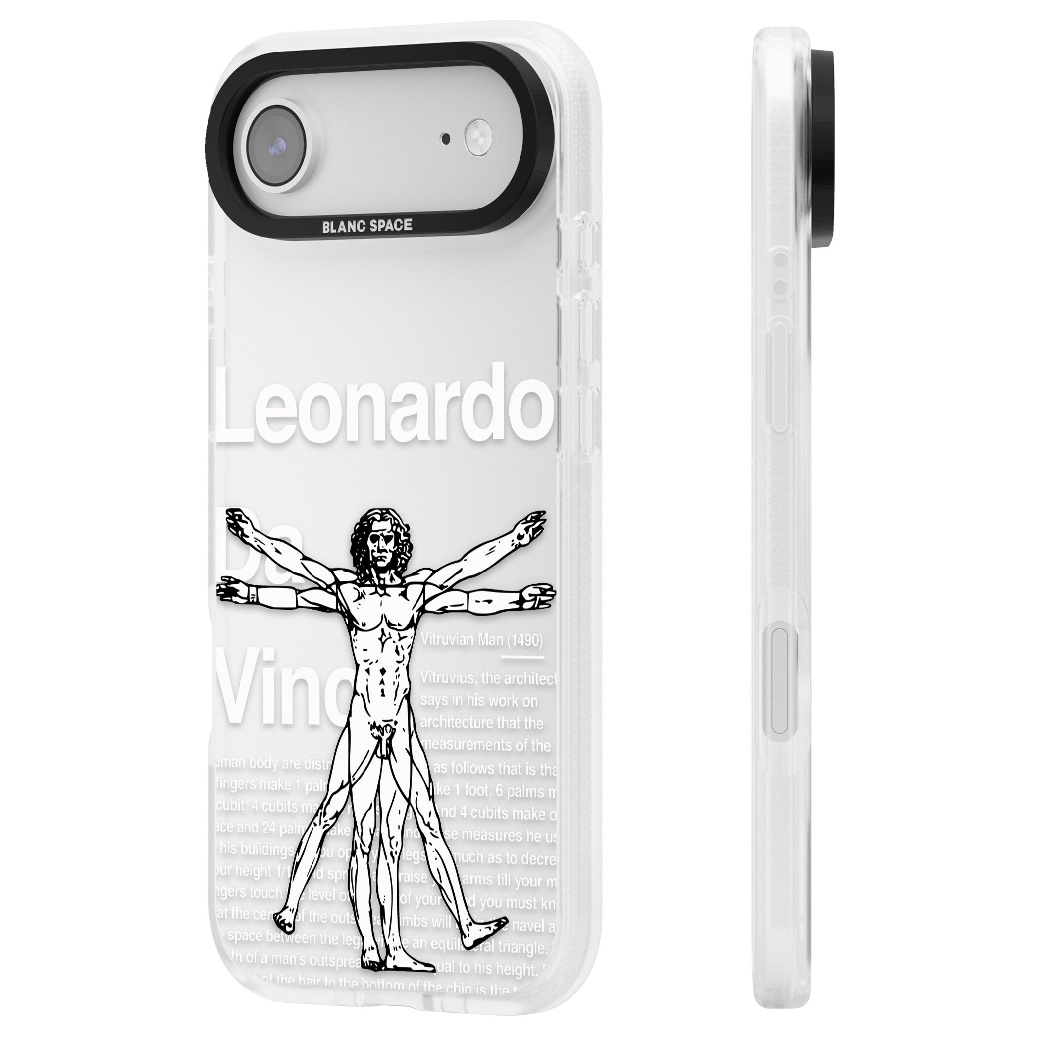Vitruvian Man iPhone 17 Air Impact Air Clear Phone Case Side Profile