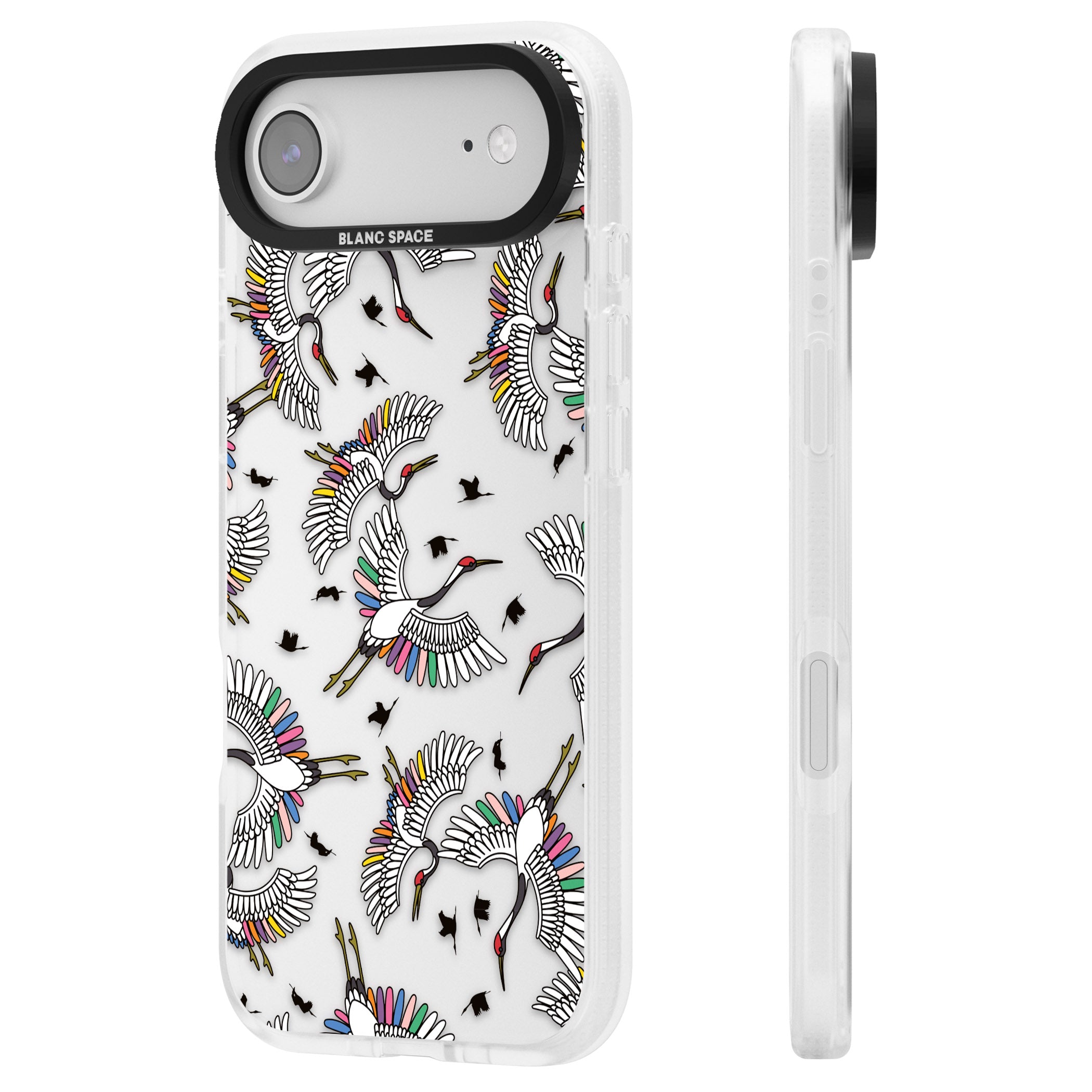 Colourful Crane Pattern iPhone 17 Air Impact Air Clear Phone Case Side Profile