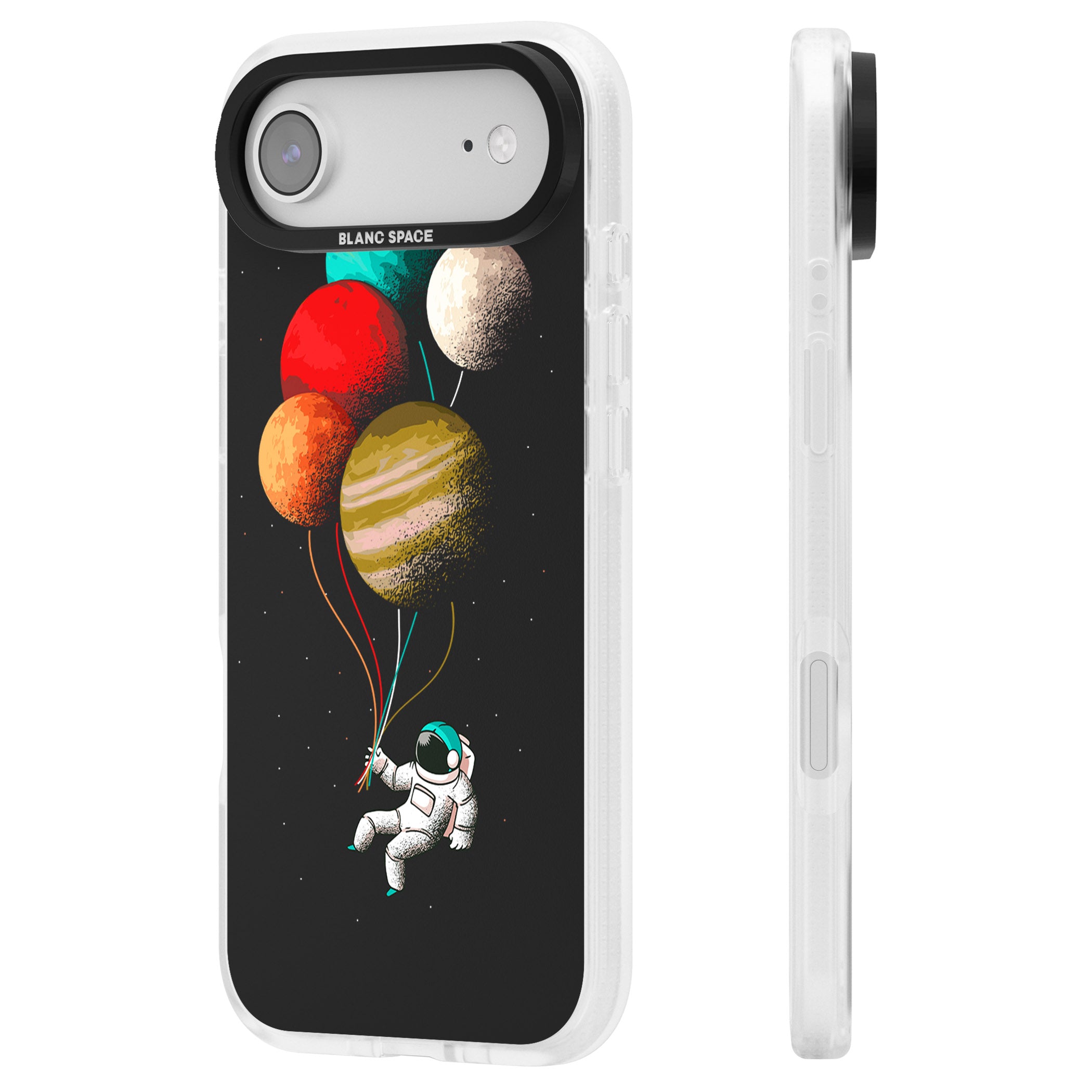 Astronaut Balloon Planets iPhone 17 Air Impact Air Clear Phone Case Side Profile