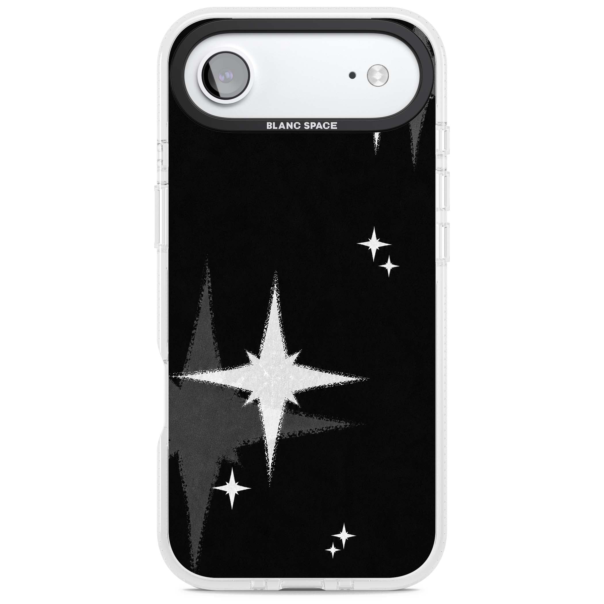 Black Sparkle celestial iPhone case featuring white sparkle stars on a black night sky background | Clear Case Impact Air case for iPhone Air