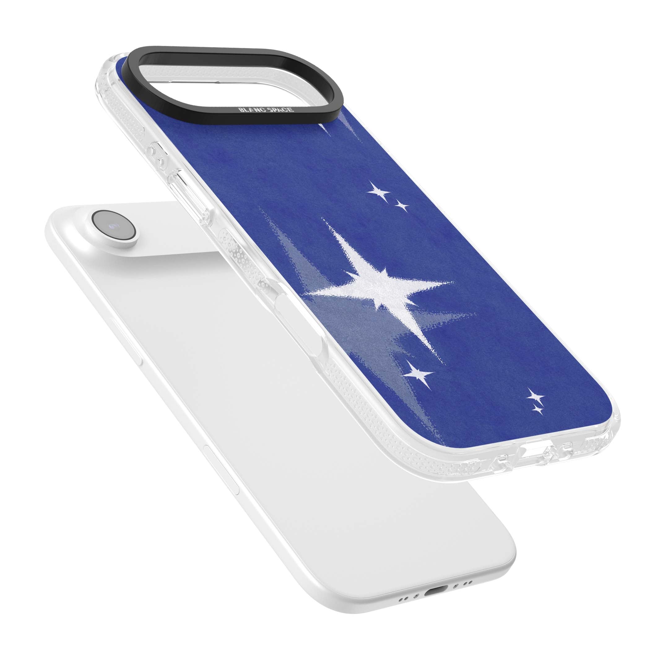 Blue Sparkle celestial iPhone case featuring sparkling silver stars on a deep blue painterly night sky | Clear Case Impact Air case for iPhone Air