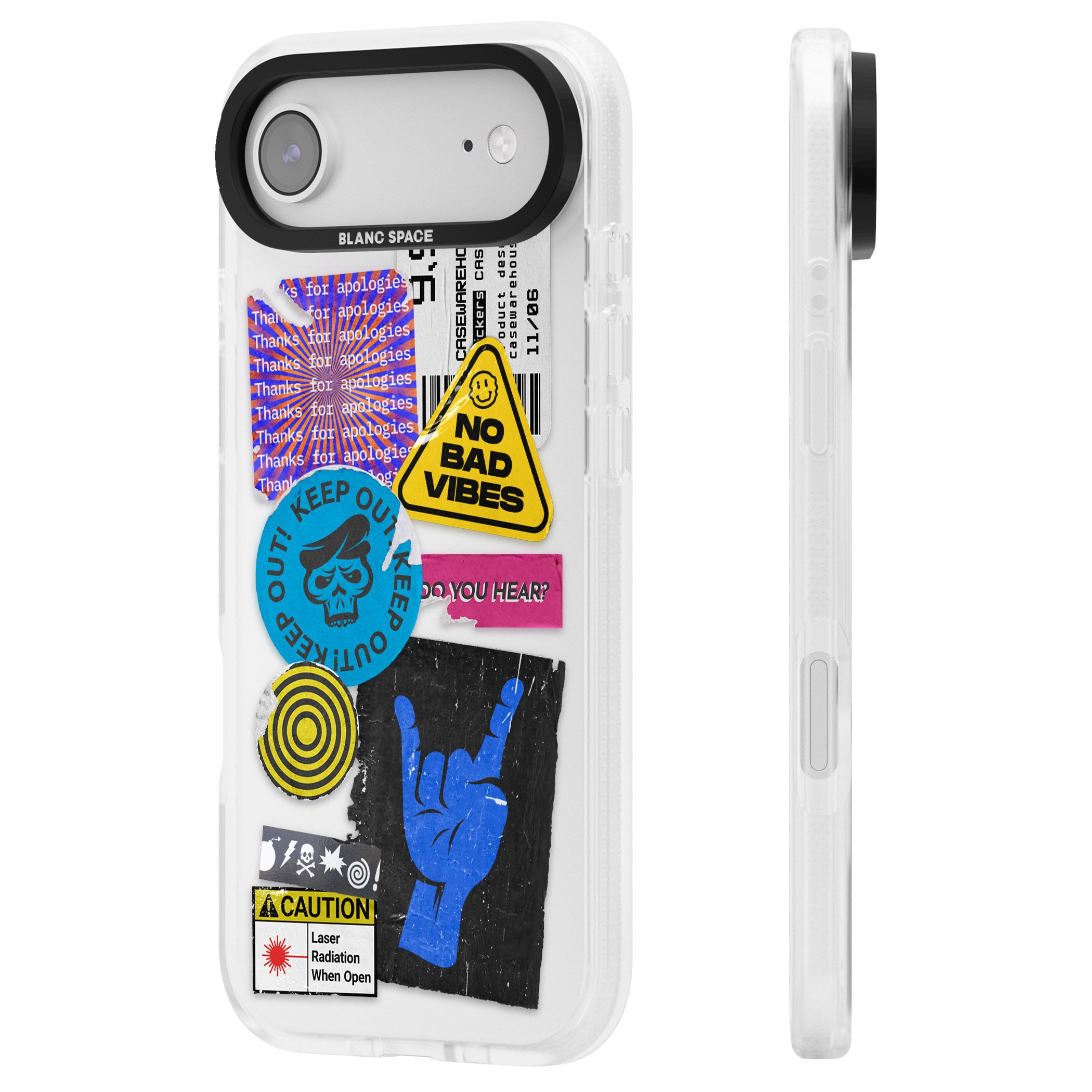 No Bad Vibes Sticker Mix iPhone 17 Air Impact Air Clear Phone Case Side Profile