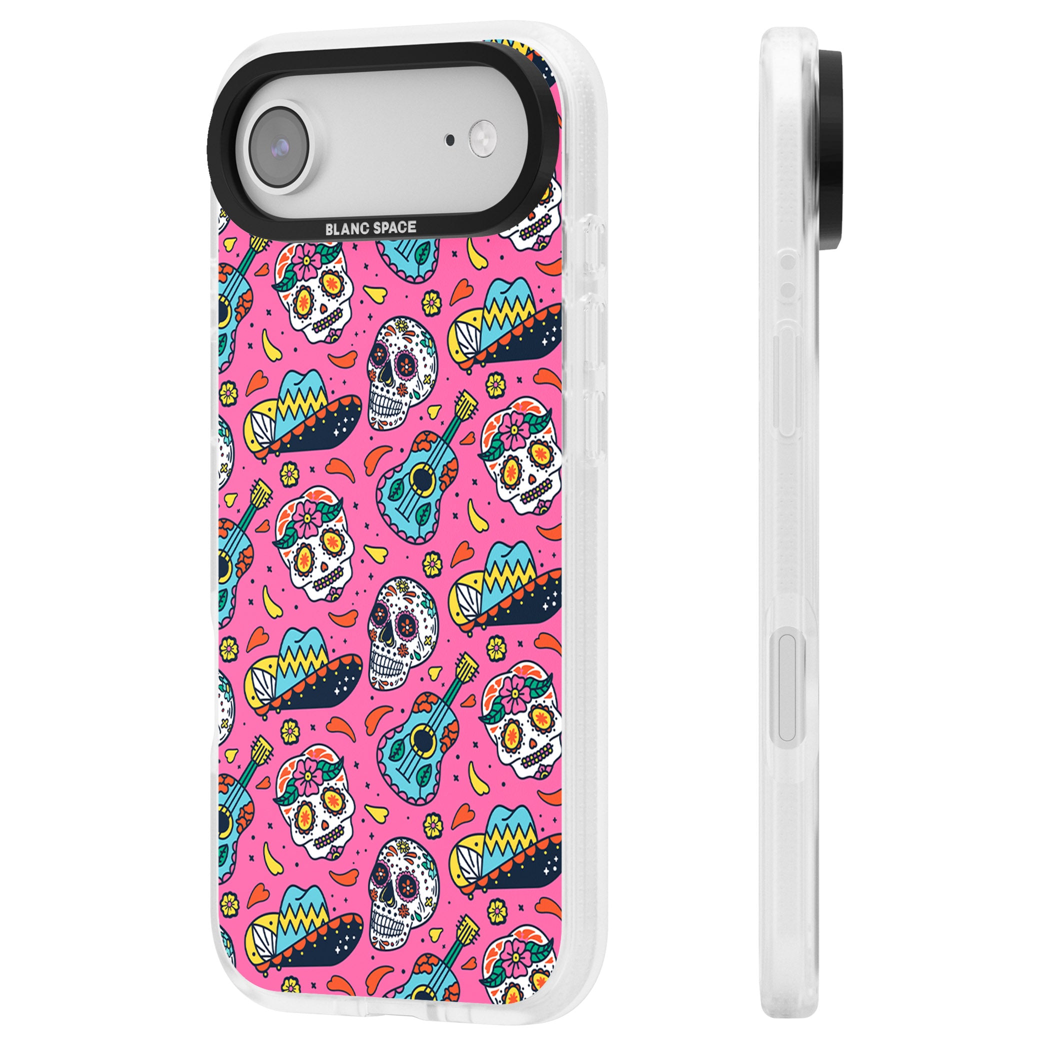 Pink Day Of The Dead Pattern iPhone 17 Air Impact Air Clear Phone Case Side Profile