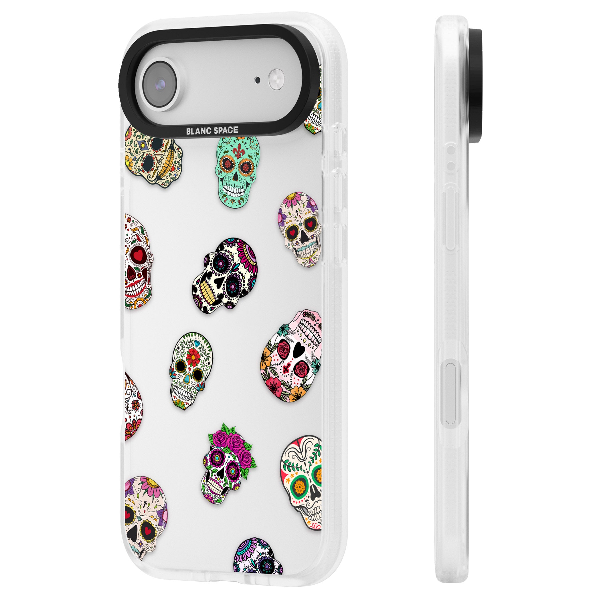 Mixed Sugar Skull Pattern iPhone 17 Air Impact Air Clear Phone Case Side Profile